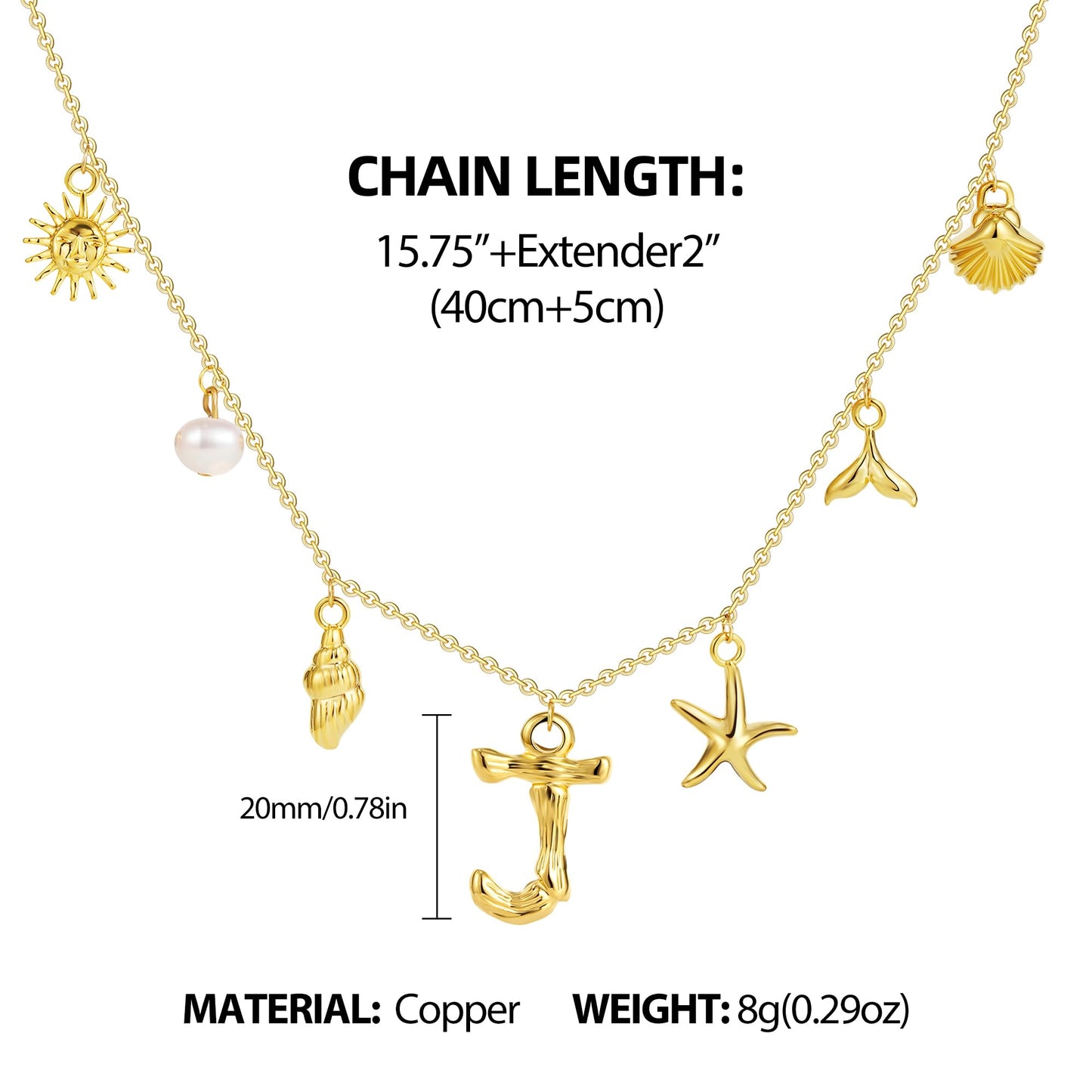 SLOONG Initial Charm Necklace 14K Gold Plated Letter Neckalce Freshwater Pearl Necklace Choker Boho Summer Seashell Beach Starfish Surfer Jewelry Gifts for Women J