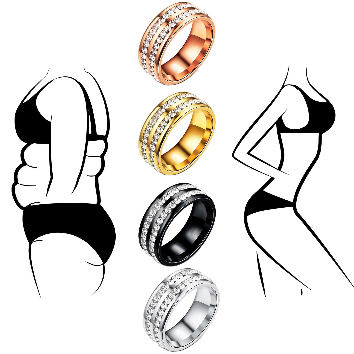 Mengji Life Magtherapy Lymphatic Drainage Titanium Ion Ring, Lymph Nodes Acupuncture Therapy Olux Rhinestones Rings For Women Men Health Calming Jewelry Gifts (G+RG+S+B, 9)