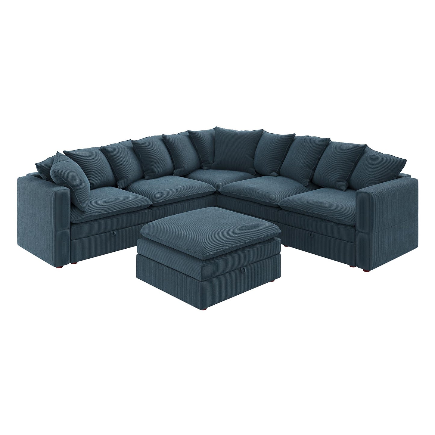 HONBAY Modular Sectional Sofa, 6 Seaters Corduroy Sectional Couchwith Ottoman, L Shaped Sofa with Storage & Pillows, Blue