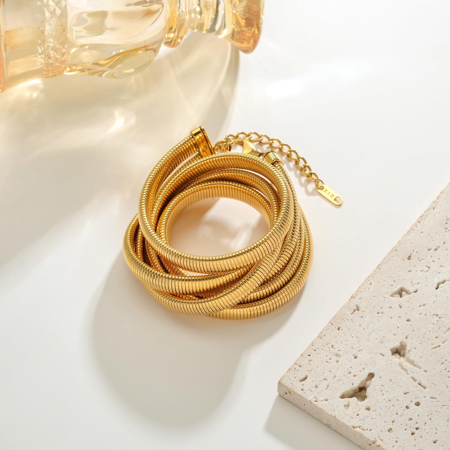 BONJOULRY Chunky Gold Plated 3 Layered Choker Necklace for Women Trendy, 14K Gold Plated Twisted Snake Chain Statement Necklace Multi Layering Necklaces Jewelry Gifts
