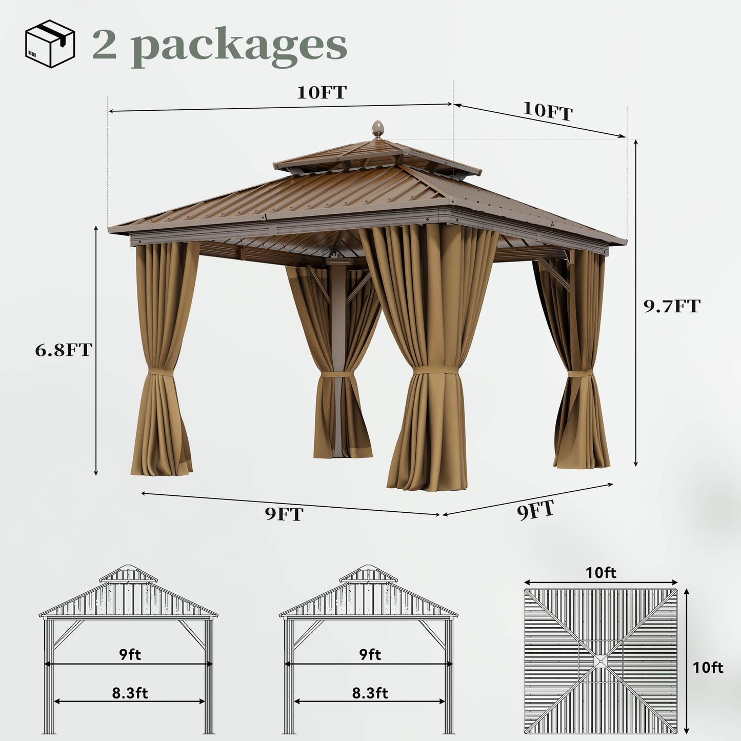 YITAHOME 10x10ft Hardtop Gazebo with Nettings and Curtains, Aluminum Frame Heavy Duty Double Roof Galvanized Steel Outdoor for Patio, Backyard, Deck (Bronze)