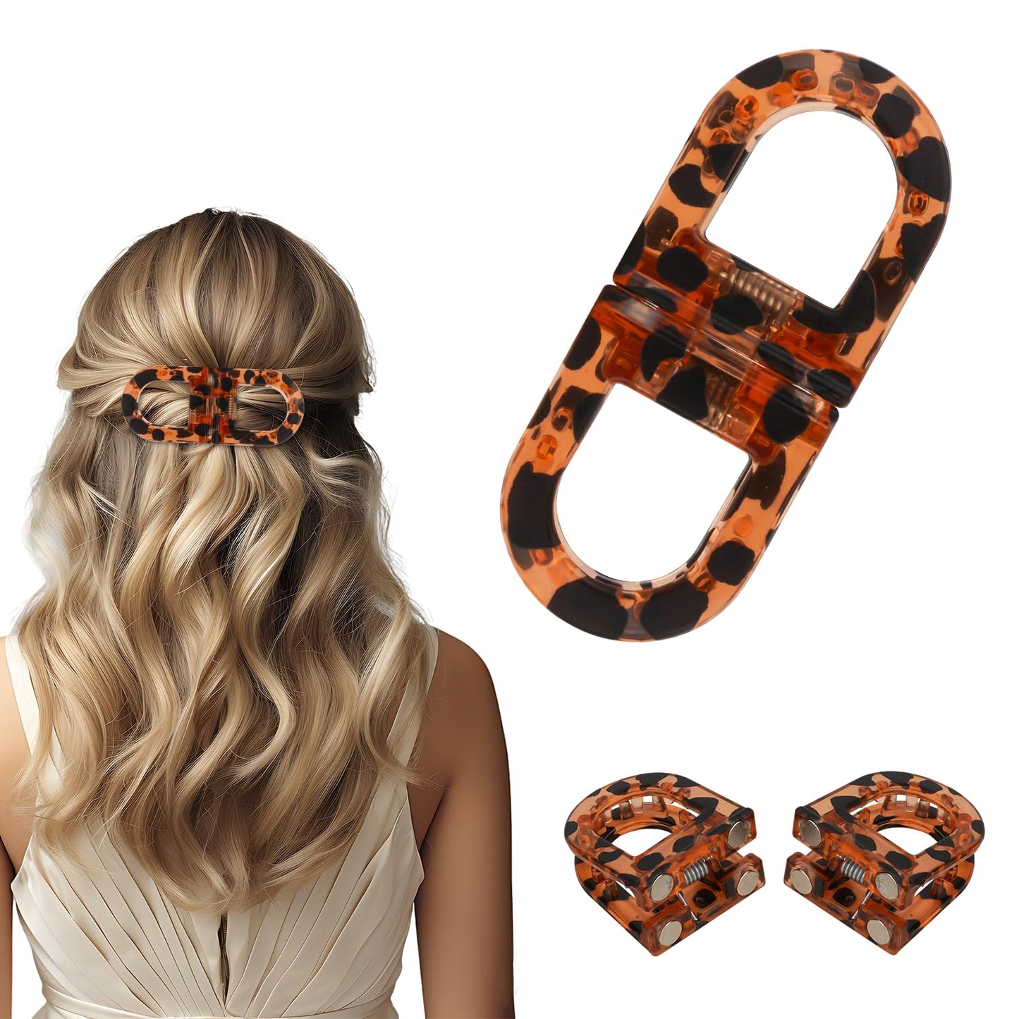 Magnetic Hair Clips, Strong Hold No-Slip Magnetic Hair Styling Clips, Clip No Crease Hair Types Strong Hold, Seamless 2-in-1 Design for Easy Everyday Hairstyles (New-Leopard)