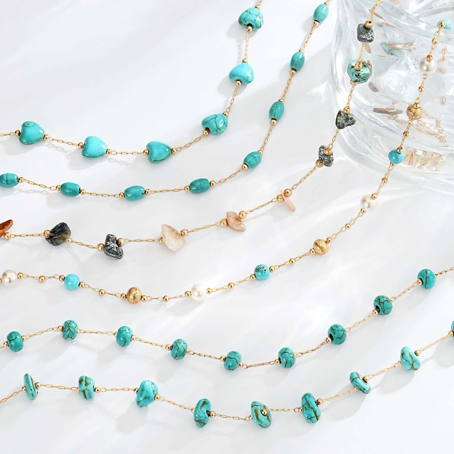 LOLAR RAY Turquoise Jewelry for Women - 14K Gold Plated Oval Choker Boho Necklaces for Women Summer Beach Boho Choker Bead Gift