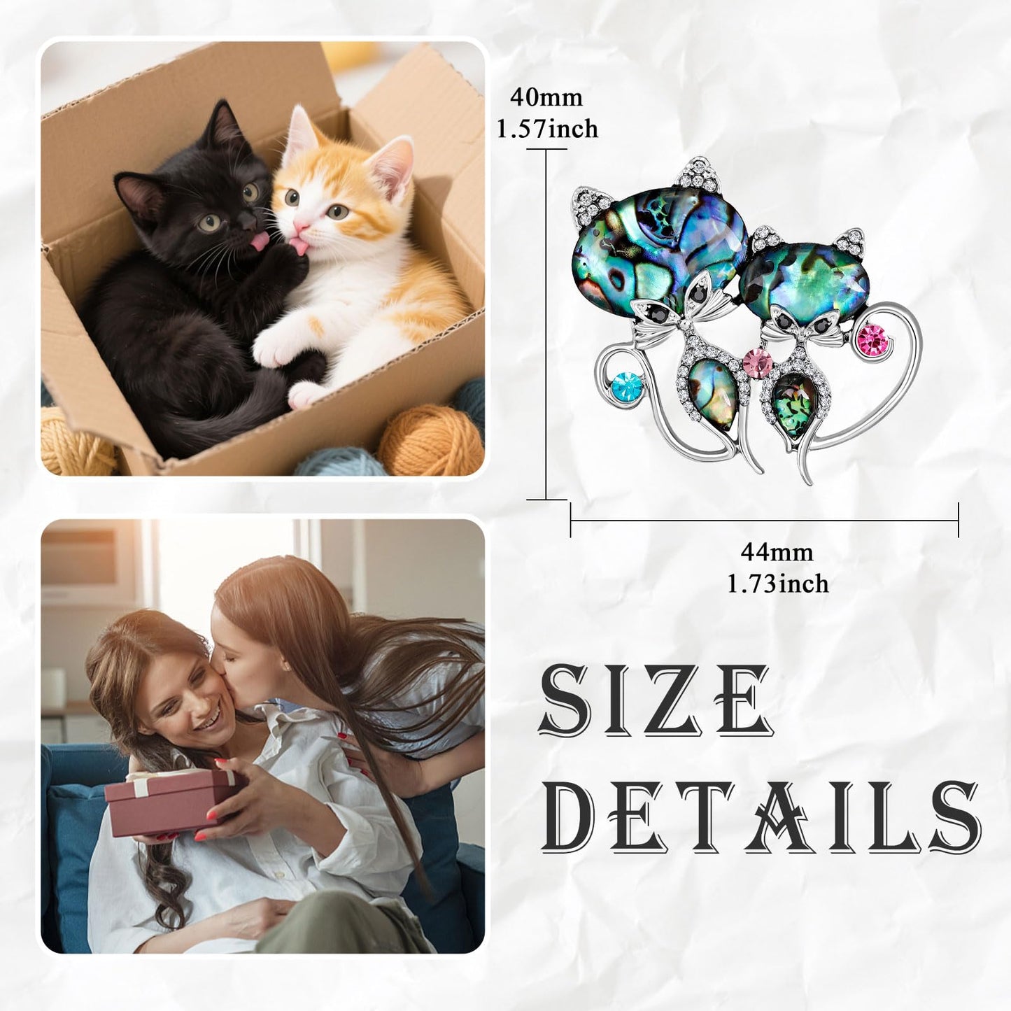 Cat Brooch for Women Abalone Shell Zirconia Cat Pin Animal Jewelry Birthday Holiday Gift for Girlfriend Wife Mother