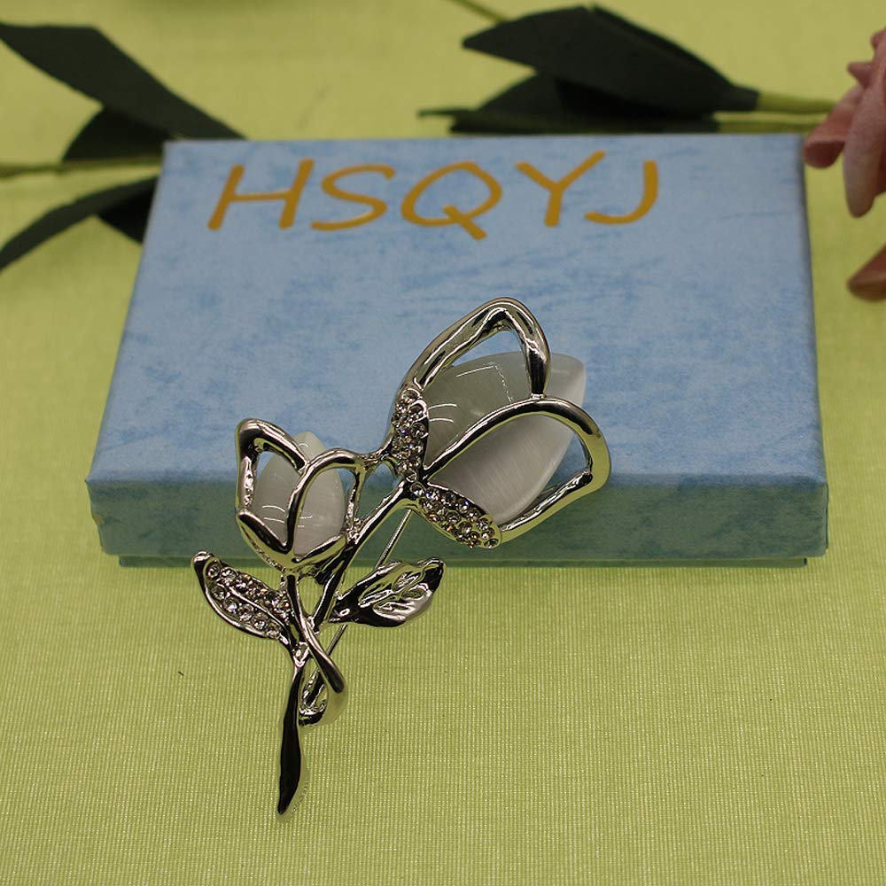 Created Crystal Brooch Crystal Rhinestone Rose Flower Fashion Pin Gift Women Girls Rose Gold (Platinum White Crystal Brooch)