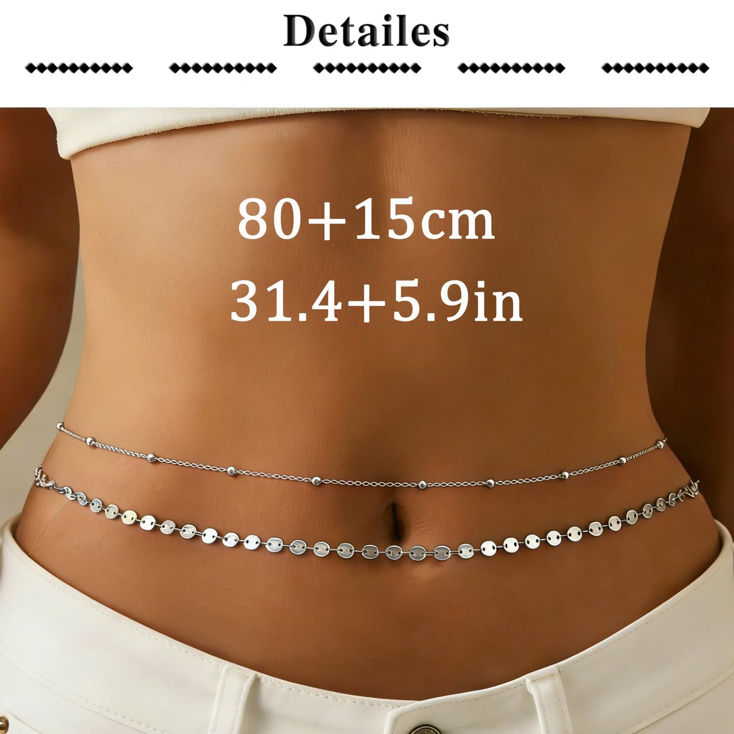 Longita Layered Silver Belly Chain Silver Waist Chain for Women Waist Jewelry for Women Belly Chains Summer Stomach Jewelry Trendy Simple Sexy Body Chains Non Tarnish Waterproof Plus Size