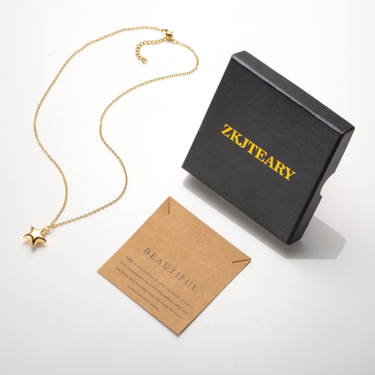ZKJTEARY Gold star necklace for Women Trendy Dainty 18K Gold Chain lucky Star jewelry Pendant Gift Card for Women Mom Grandma (Gold Star)