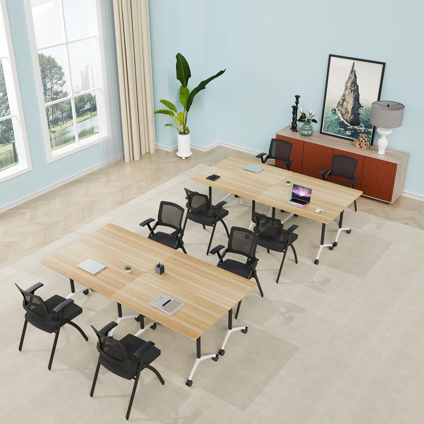 ZanyCajole Conference Room Table, Folding Conference Table with Silent Wheels, Modular Flip Top Mobile Training Tables for Office, Training Room, Meeting Rooms, School, 2-16 Person (4, Maple, 55.1in)
