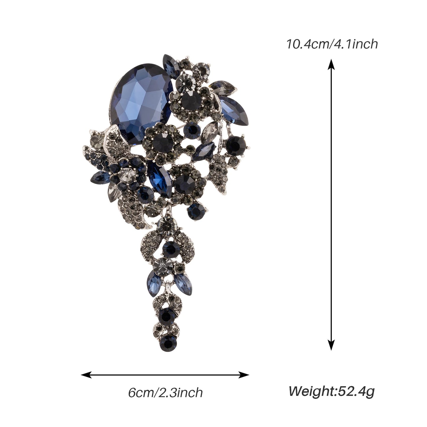 SELOVO Long Blue Flower Brooch Pin for Women Wedding Party Brooch Pendant