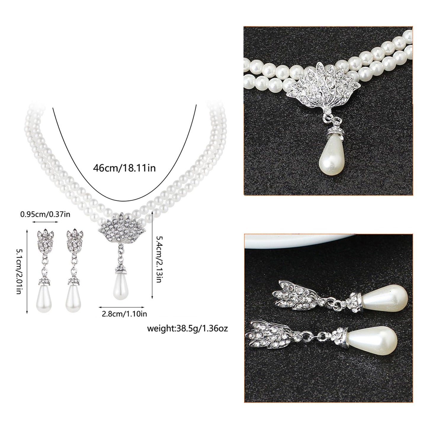Meztole Pearl Necklace and Earring Set for Women,Pearl Jewelry Set Fake Pearls Necklace Imitation Beaded Collar de Perlas Para Mujer Necklaces for Prom Bridesmaid Costume Accessories (Layered)