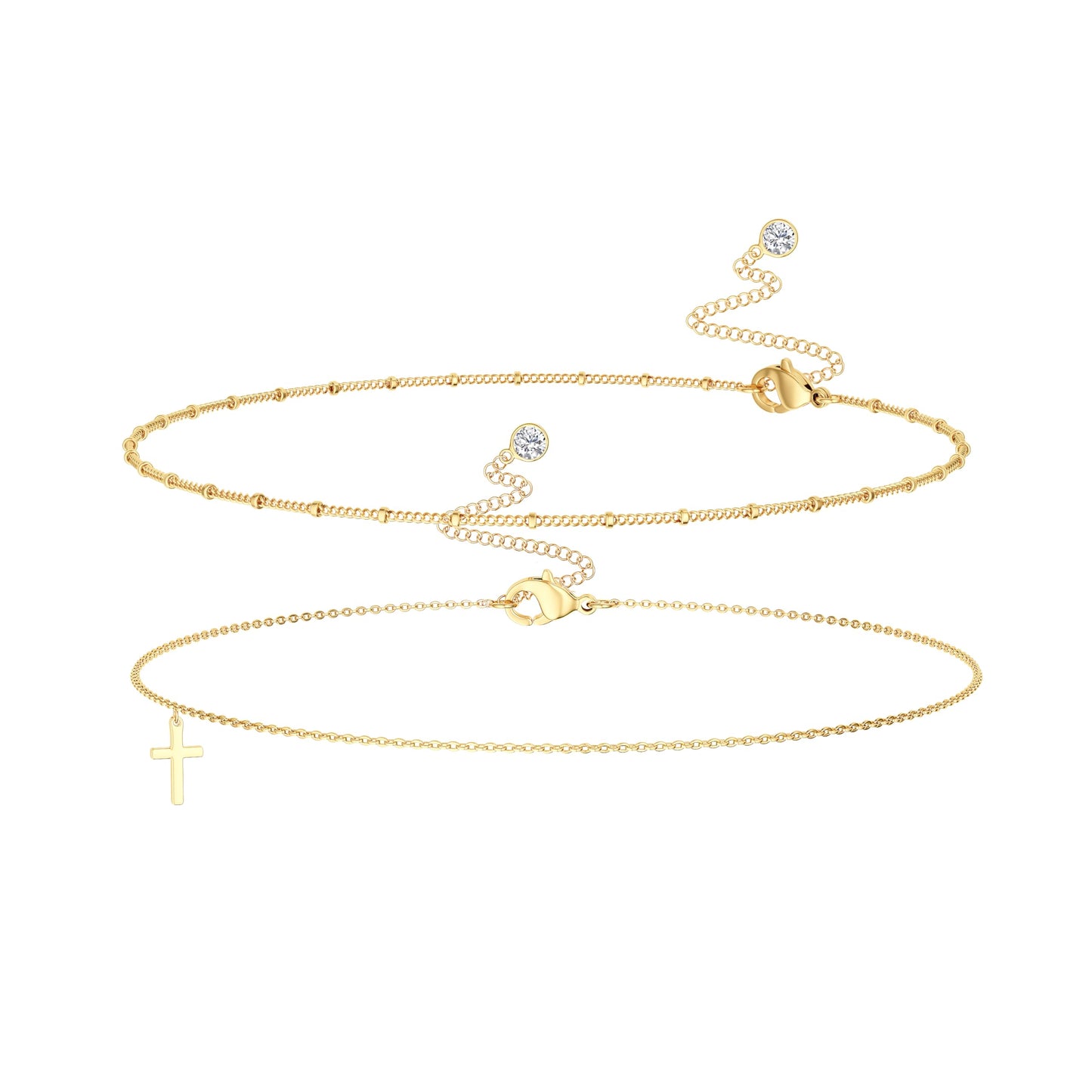 HABIKIP 14K Gold Plated Waist Beads Chain for Women, Dainty Layered Gold Plated Belly Cross Pendant Chain Belt Bikini Beach Waist Chain Adjustable Waterproof Body Chain Jewelry Accessories for Women
