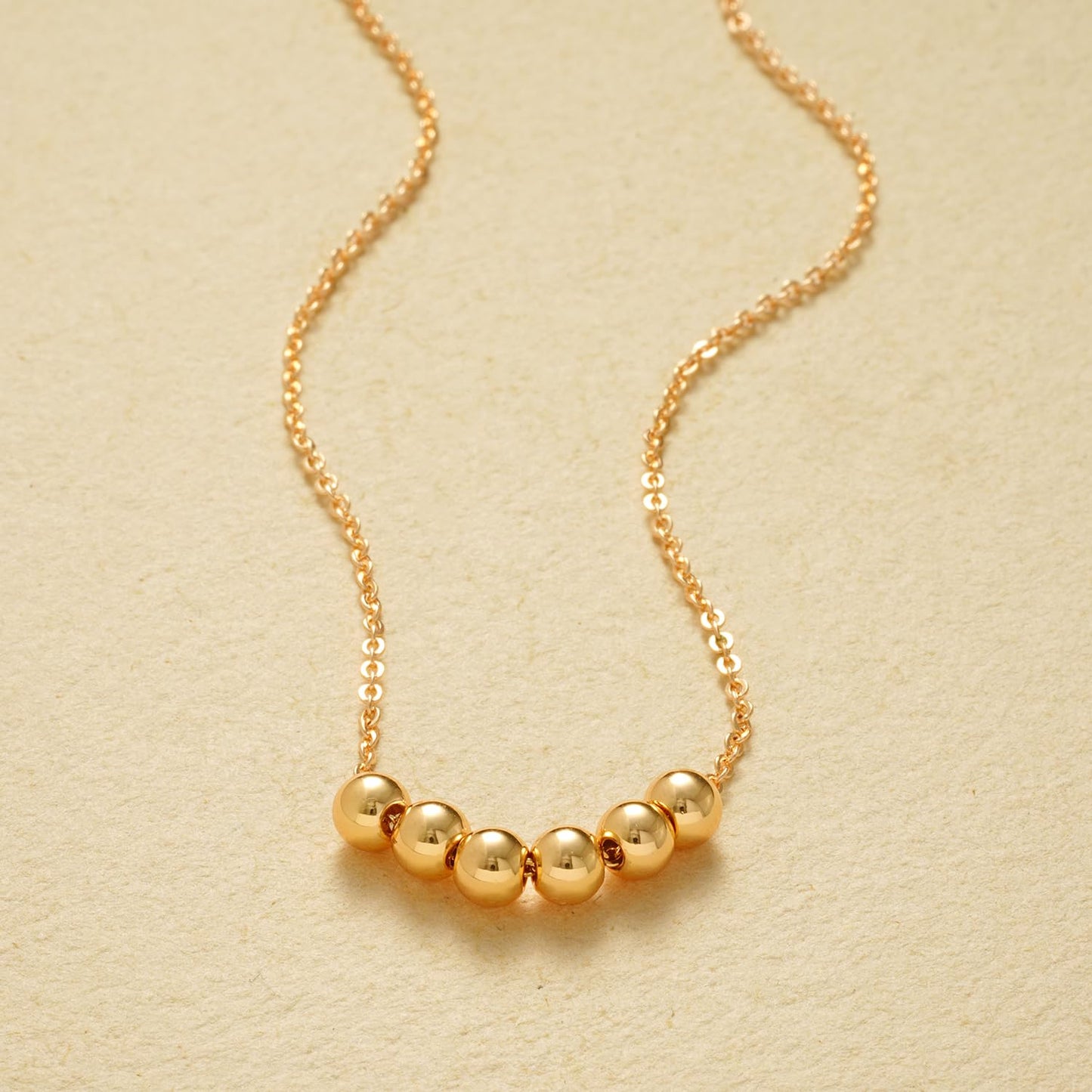 Gold Beads Necklace, Women 14k Gold Plated Cute Fashion Dainty Necklace Tiny Beads Chain Penadant Necklace Minimal Jewelry