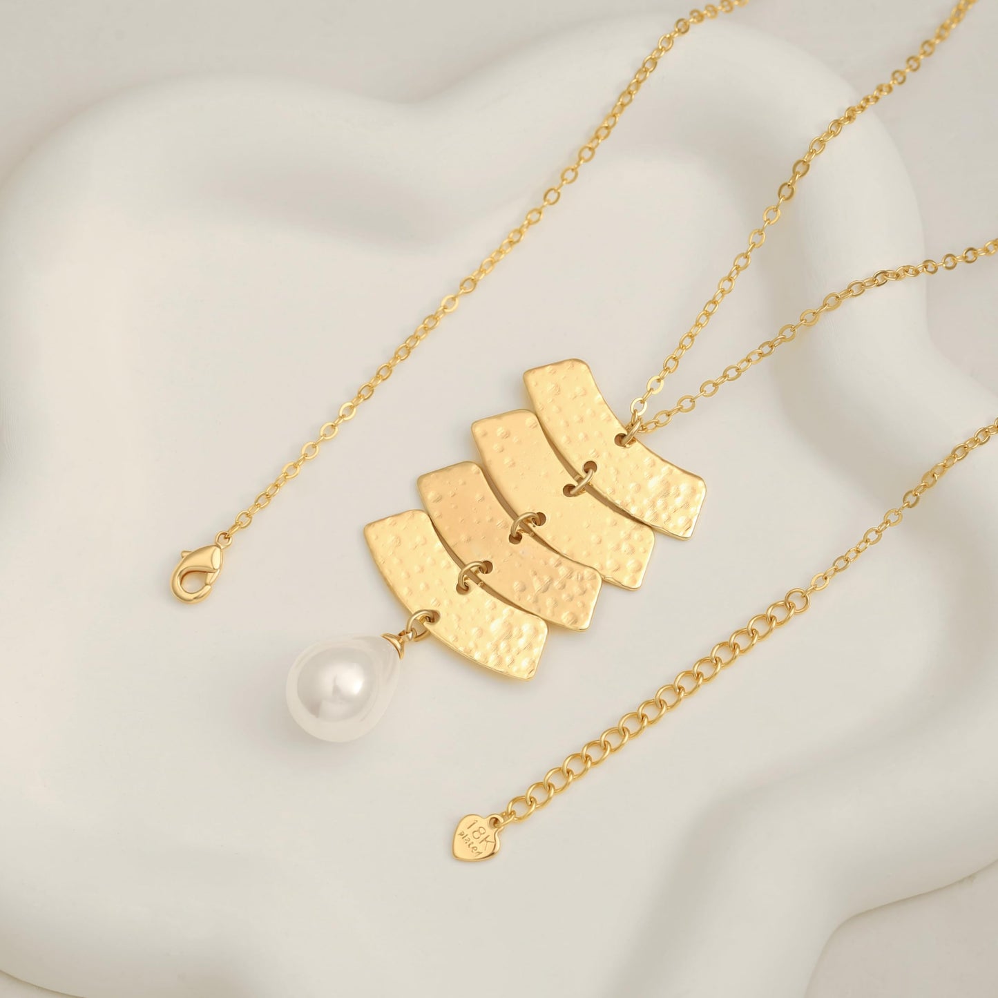 CANEVINKA 18k Gold Plated Geometric Teardrop Charm ,Pearl Pendant Necklace for Women, Dainty Long Adjustable necklace, Handmade Stackable Jewelry with Lobster Claw Clasp
