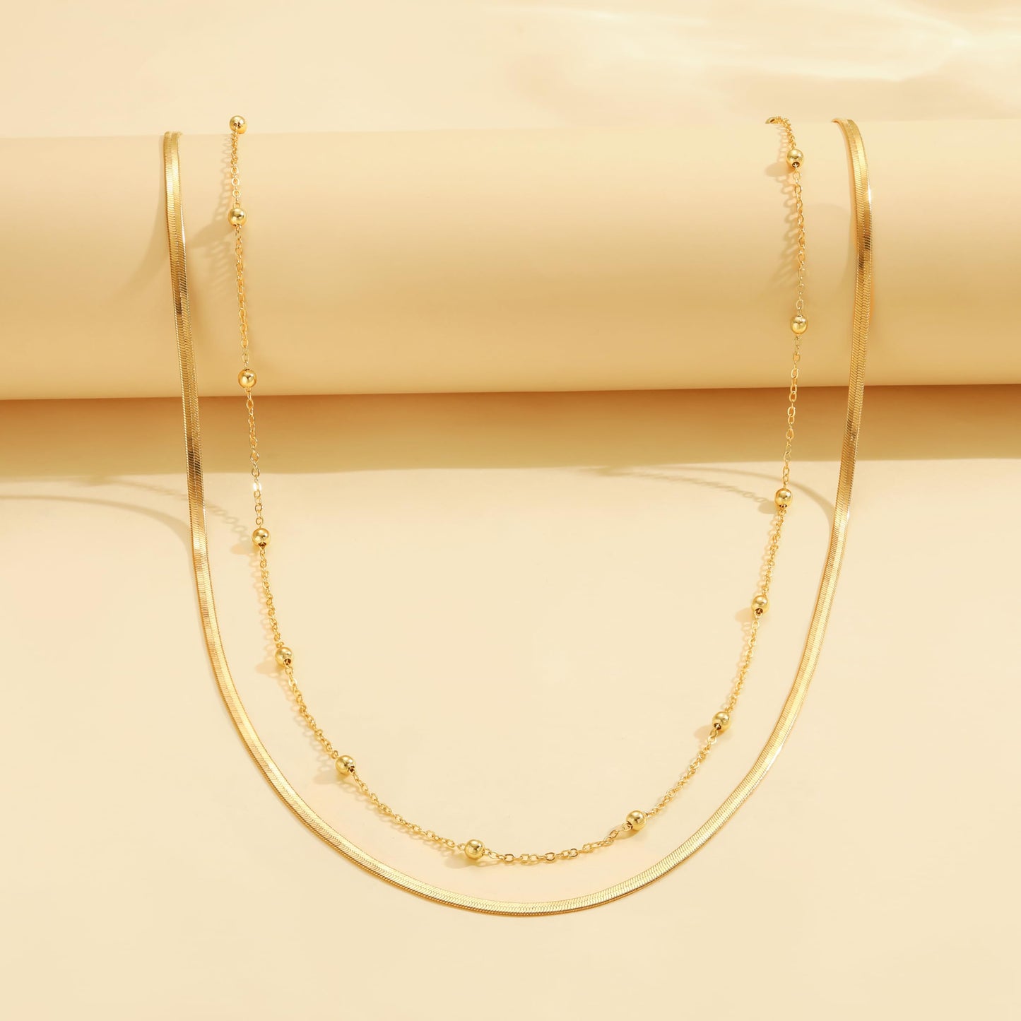CHESKY 14K Gold Plated Waist Chain for Women, Layered Belly Belt Chains Beach Waist Beads Chain Waterproof Herringbone Snake Body Chain Summer Jewelry Accessories for Women