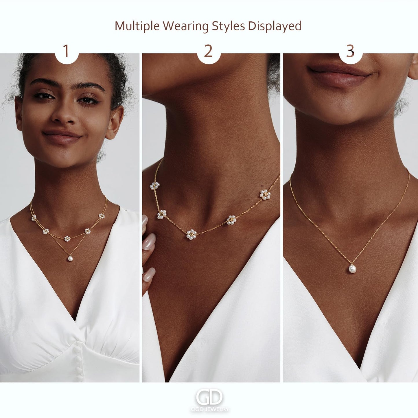 OGD Layered Gold Pearl Necklaces 14K Gold Plated Dainty Layered Single Simple Pearl Choker Chain Cute Daisy Pearls Choker Necklace Set Flower Necklaces for Women Trendy Jewelry Gifts