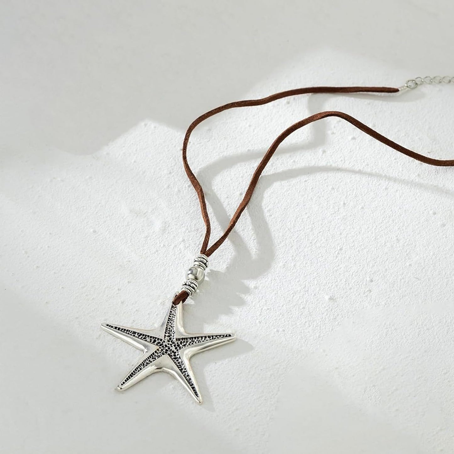 Decixde Starfish Necklace for Women Beach Pendant Necklace White Blue Silver Gold Starfish Necklace Boho Choker Necklace Summer Beach Jewelry for Women (silver grey)