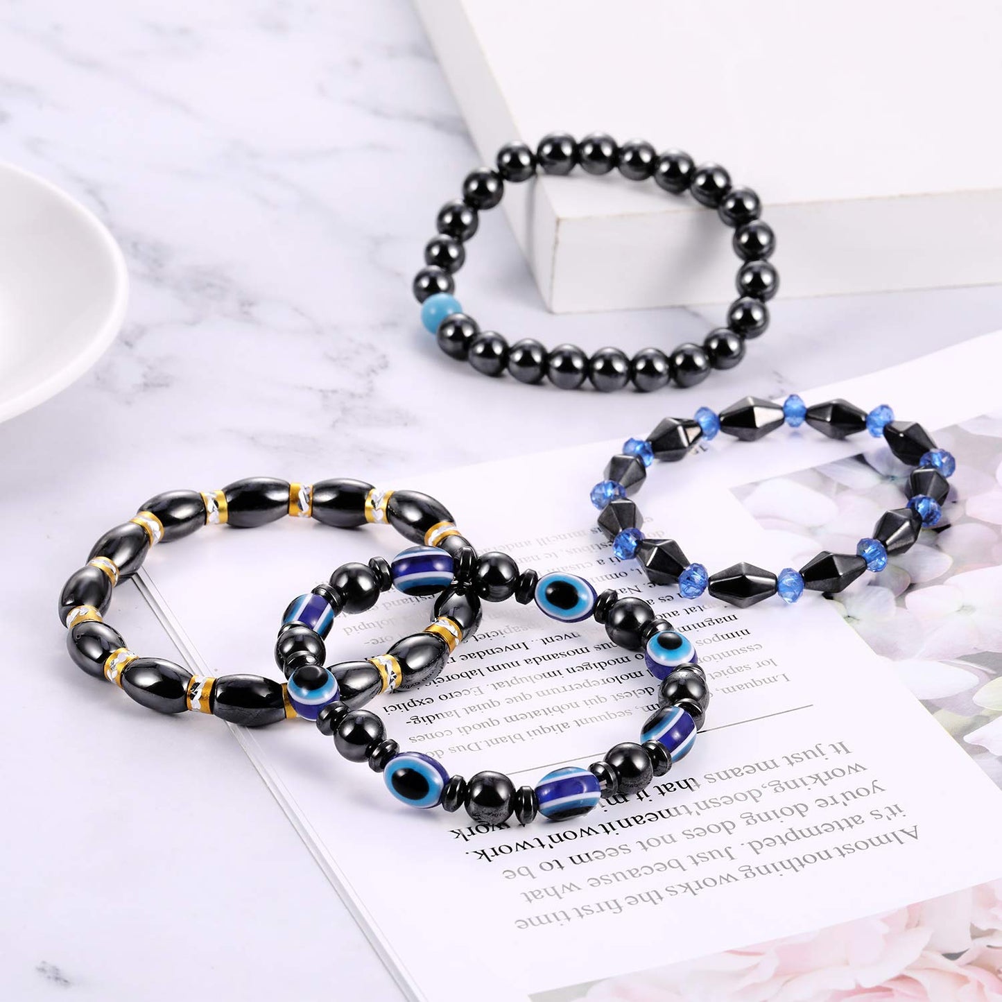 Hicarer 10 Pieces Magnetic Hematite Bracelets for Men Women Magnetic Bracelet Rock Beads Stone Bracelet,10 Styles