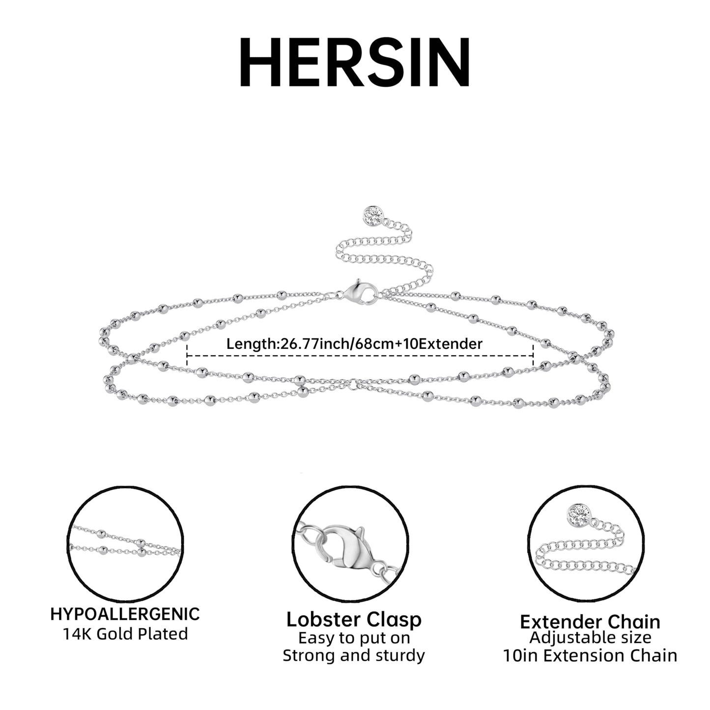HERSIN Waist Beads for Women, Silver Plated Waist Chain Cute Body Chain Gold Chain Belt for Womens Belly Chain Dainty Fashion Beach Accessories for Womens Silver Jewelry for Women Gifts