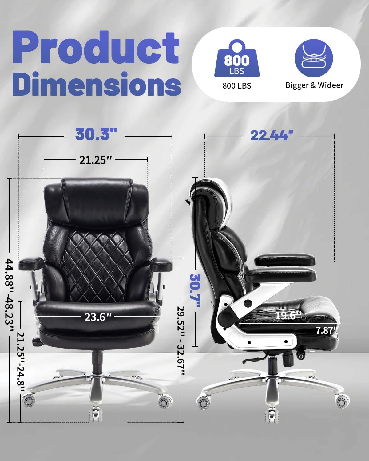 800LBS Big and Tall Office Chair for Heavy People, Heavy Duty Executive Chair with High Back, Extra Wide Seat and Adjustable Lumbar, Large Computer Desk Chair with 5D Flip Arms for Home Office