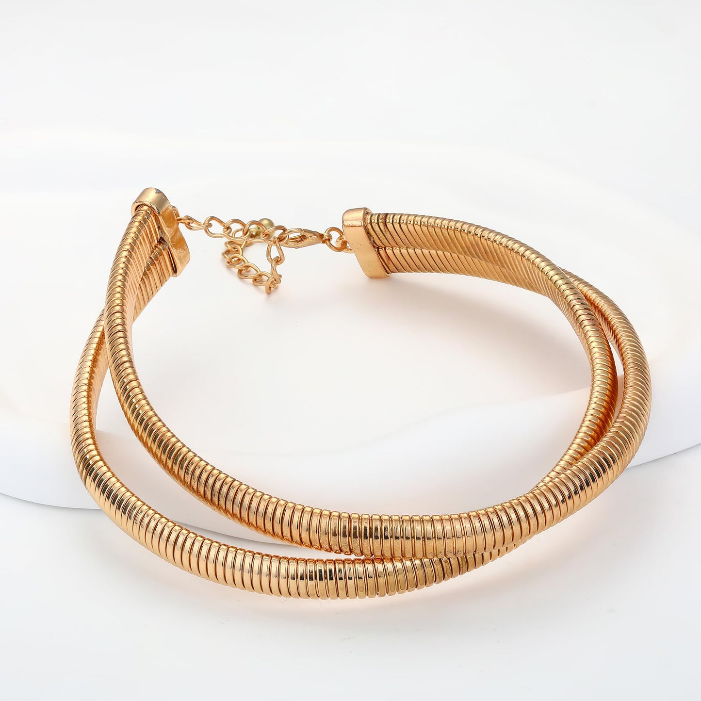 BONJOULRY Chunky Gold 2 Layered Choker Necklace for Women Trendy, 14K Gold Plated Twisted Snake Chain Statement Necklace Multi Layering Necklaces Jewelry Gifts Gold