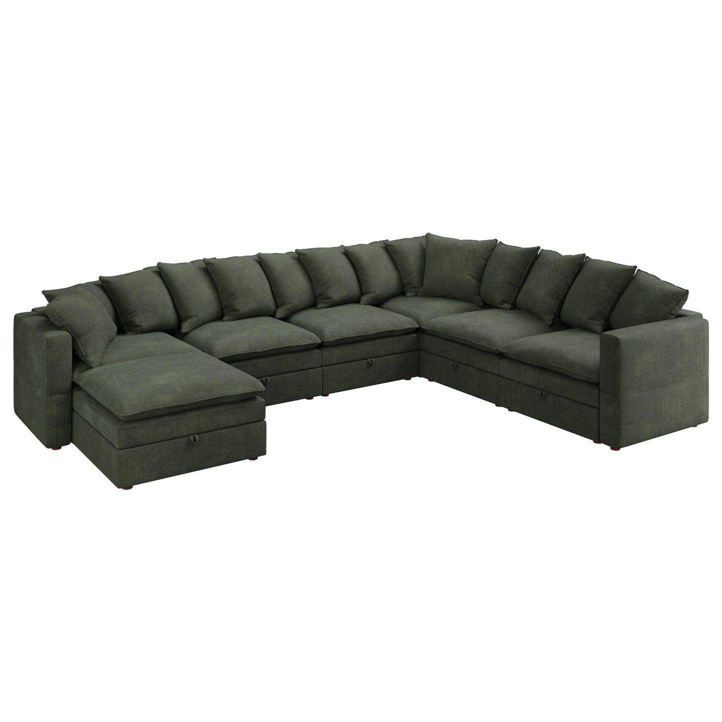 HONBAY Modular Sectional Sofa with Ottoman, 7 Seat U Shaped Couch with Storage & Pillows, 137 Inch Oversized Sectional Sofa for Living Room, Green