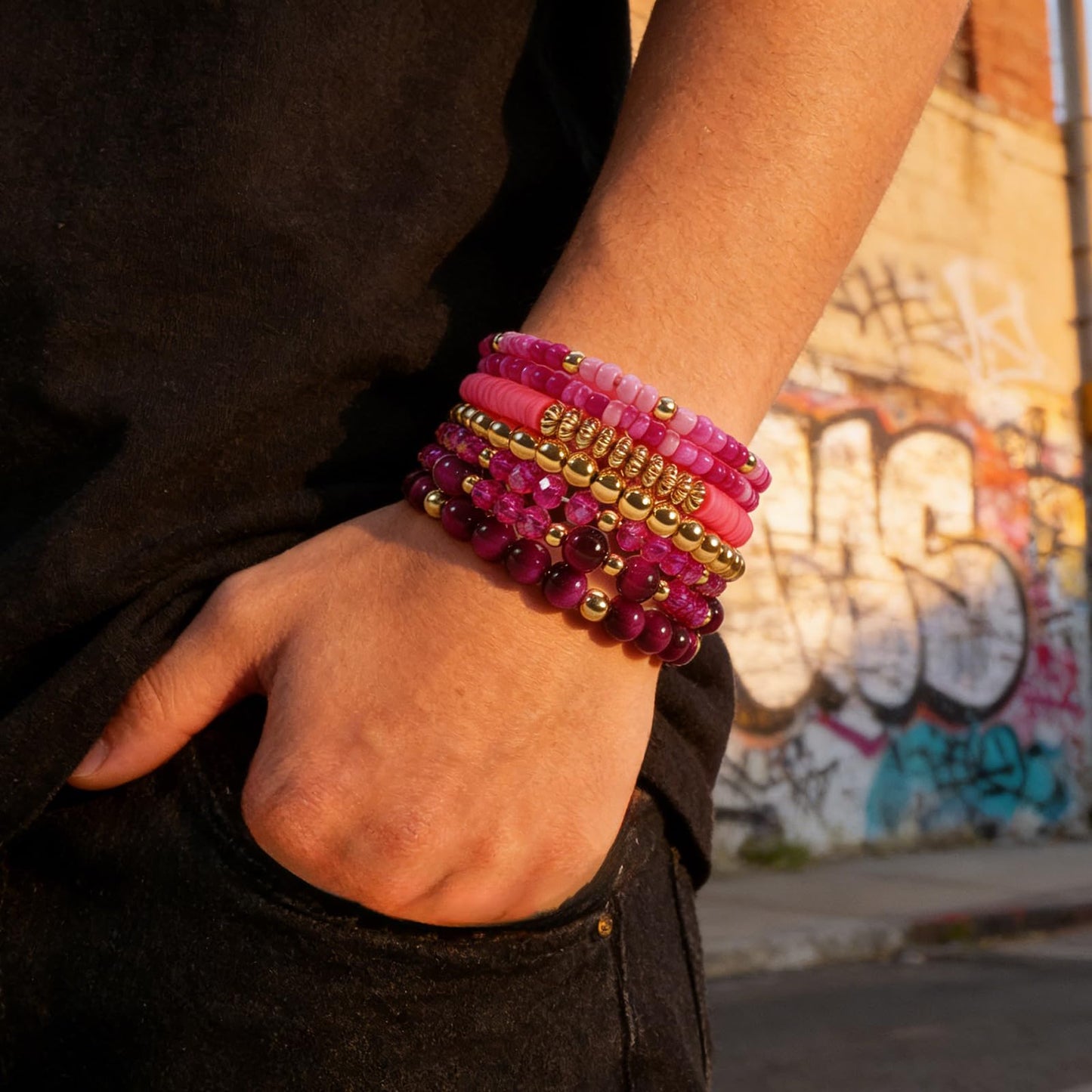 Briutn Stackable Beaded Bracelet for Women Stretch Boho Bracelet Summer Beach Jewelry