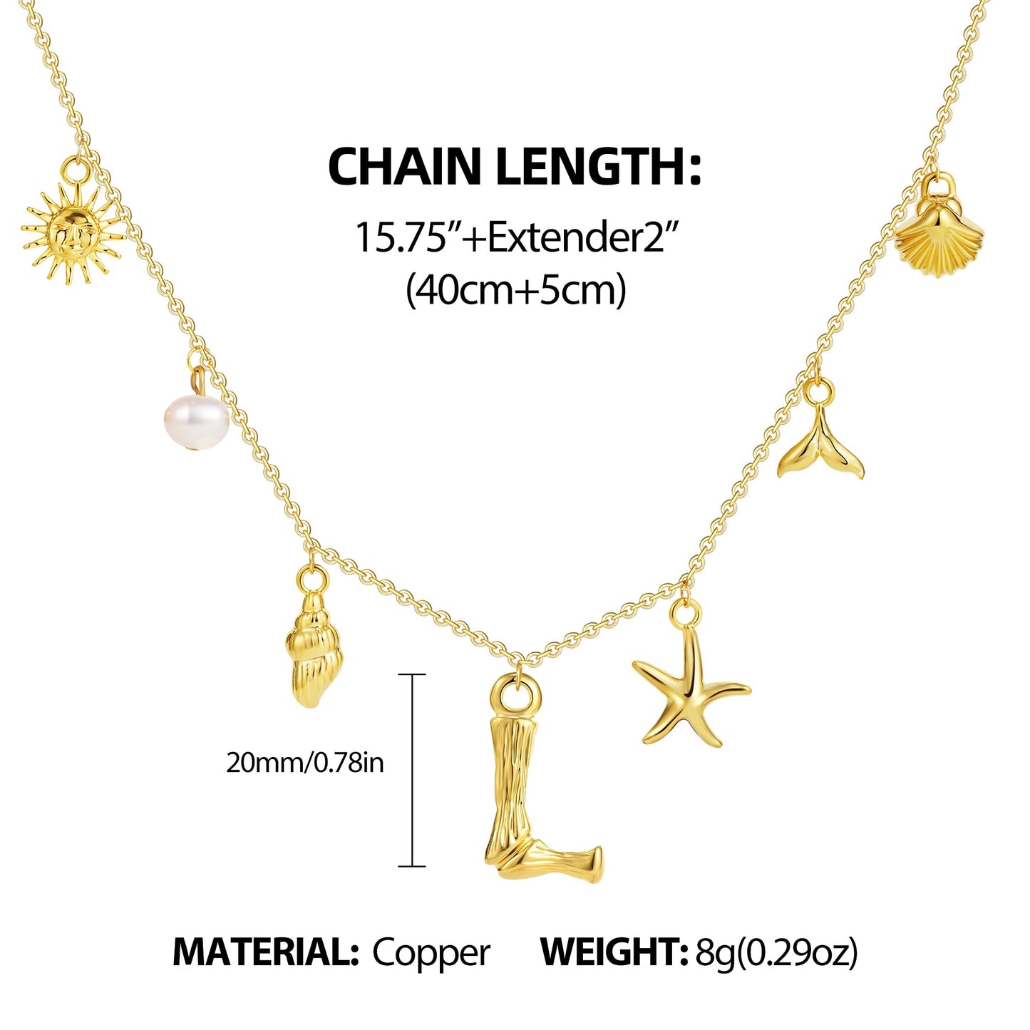 SLOONG Initial Charm Necklace 14K Gold Plated Letter Neckalce Freshwater Pearl Necklace Choker Boho Summer Seashell Beach Starfish Surfer Jewelry Gifts for Women L