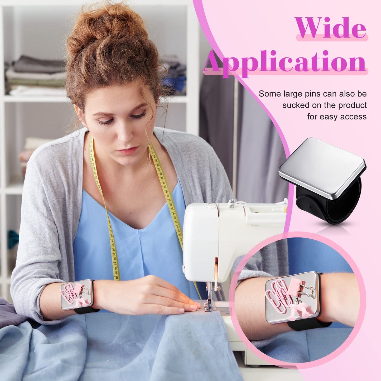 7 Pieces Hair Braiding Tools Magnetic Pin Wristband and 2 Pieces Stainless Steel Pintail Rat Tail Comb with 4 Wide Teeth Alligator Sectioning Hair Clip for Braid Tool Braid Maker(Black)