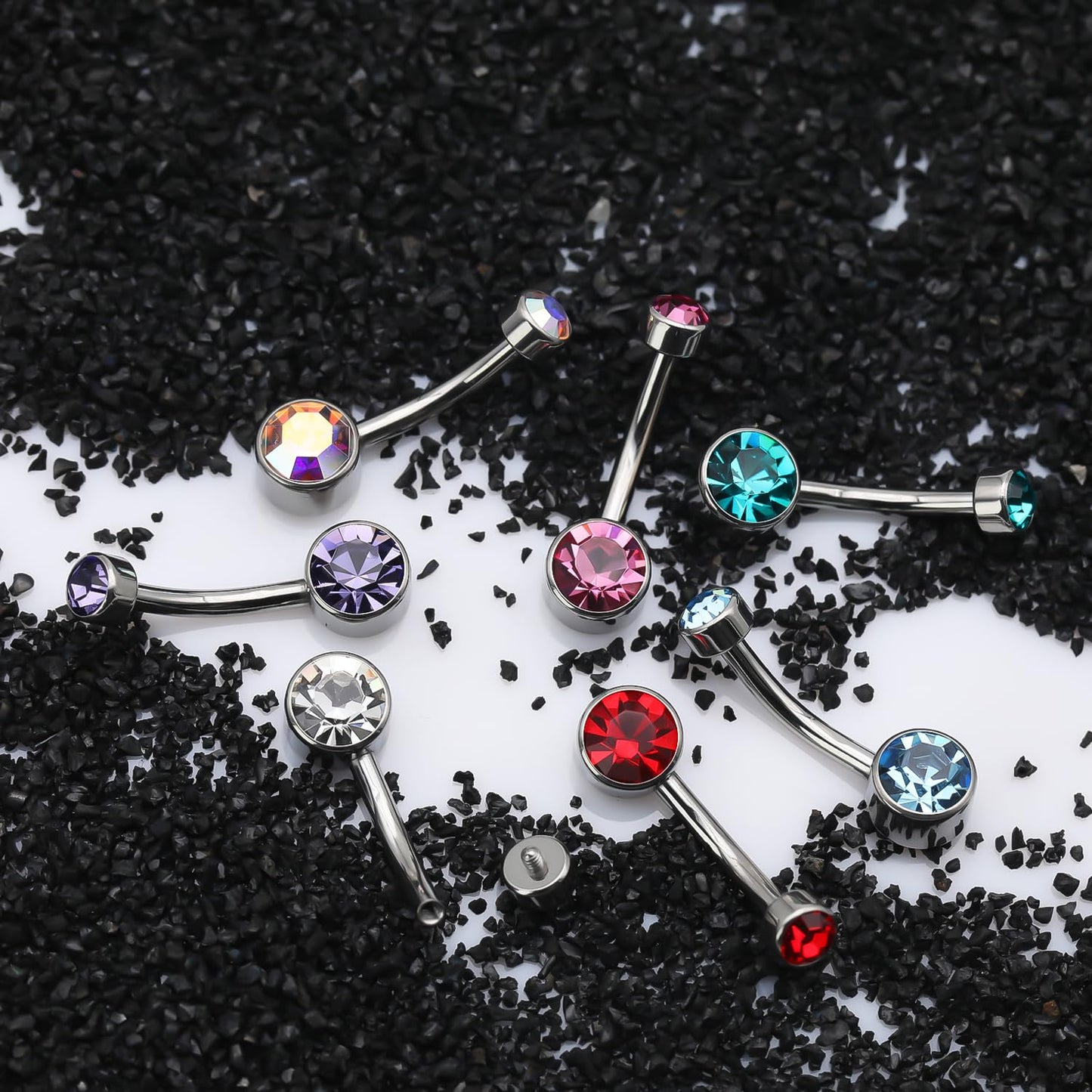 XUU Titanium Belly Button Rings, Black & Silver – 14G Internally Threaded Navel Piercing Jewelry, 10mm & 12mm Curved Barbells with 7 Colors Gems – Hypoallergenic (Silver-Pink cz, 10MM)