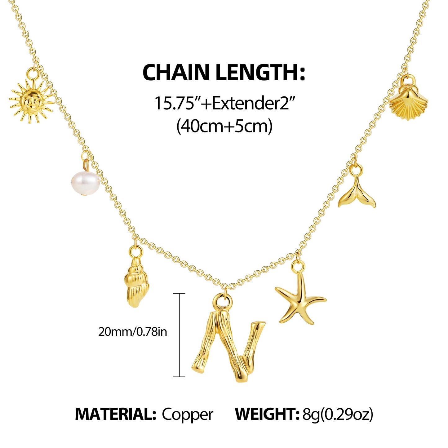 SLOONG Initial Charm Necklace 14K Gold Plated Letter Neckalce Freshwater Pearl Necklace Choker Boho Summer Seashell Beach Starfish Surfer Jewelry Gifts for Women N