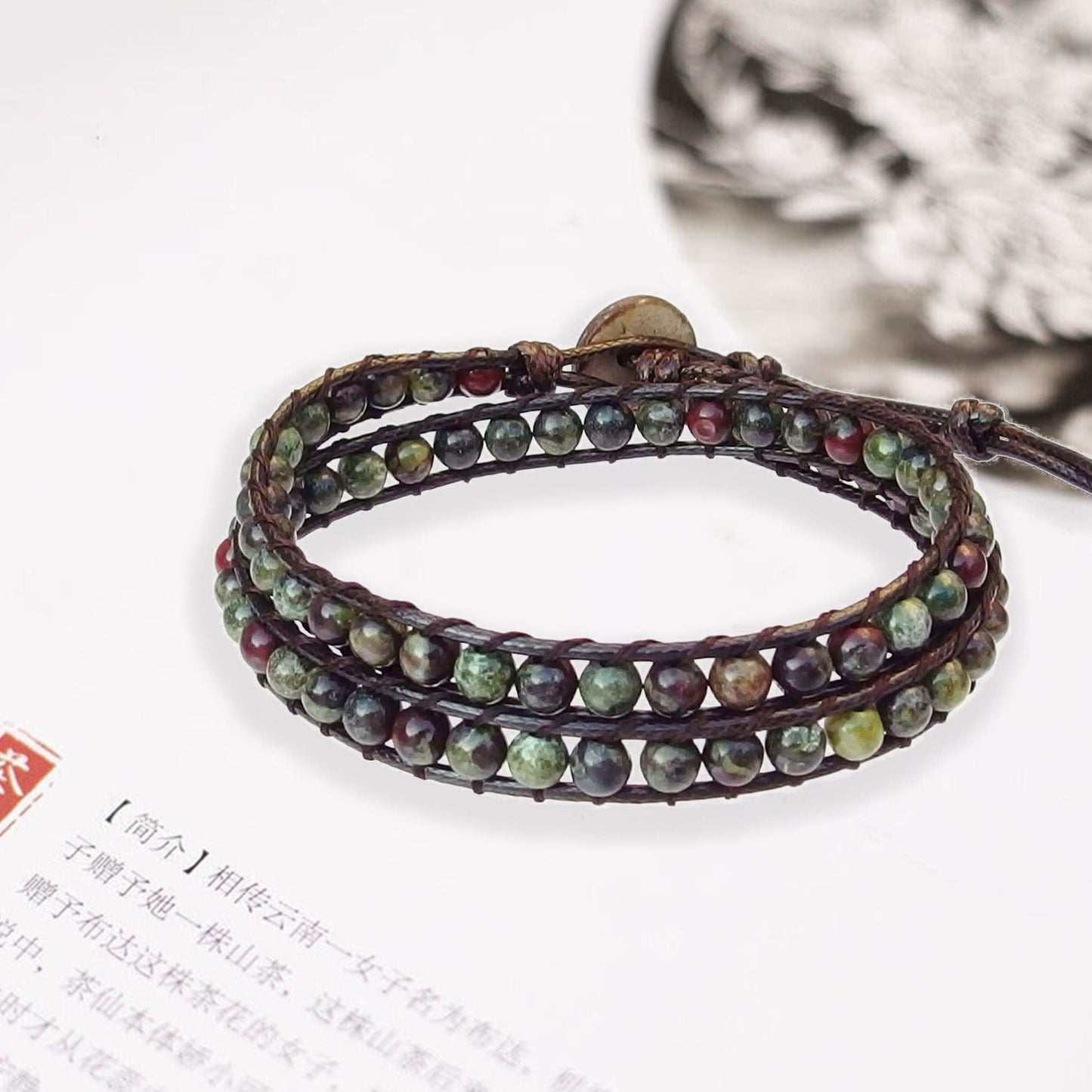 Ayriwoyi Leather Wrap Bracelet for Women Beaded Wrap Bracelets for Women Natural Stone Bracelet Womens Boho Adjustable Handmade Bracelet
