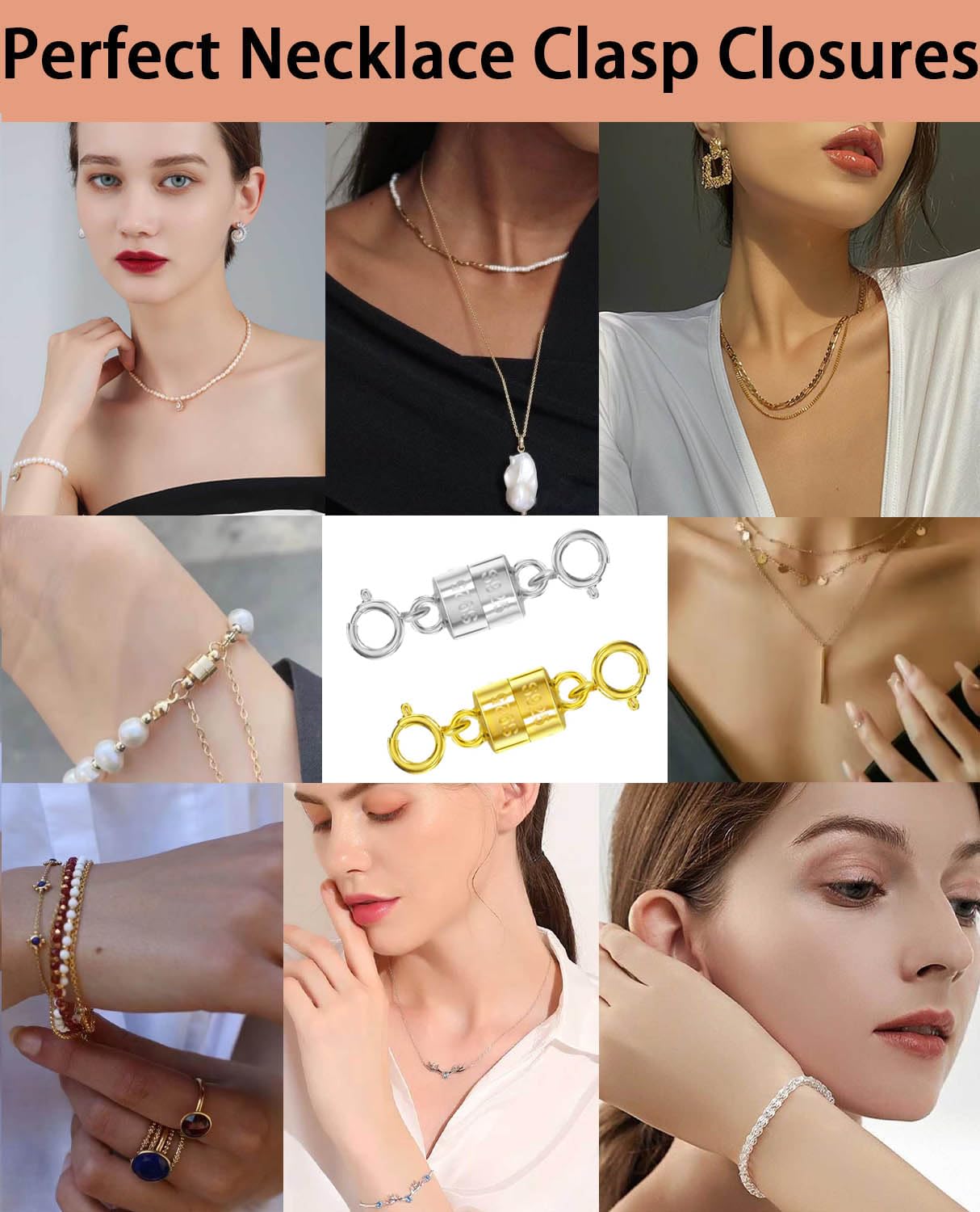 Oilzorr 925 Silver Magnetic Necklace Clasps, Magnetic Necklace Clasps and Closures for Bracelet Necklace Extender (10pcs | 5gold & 5silver)
