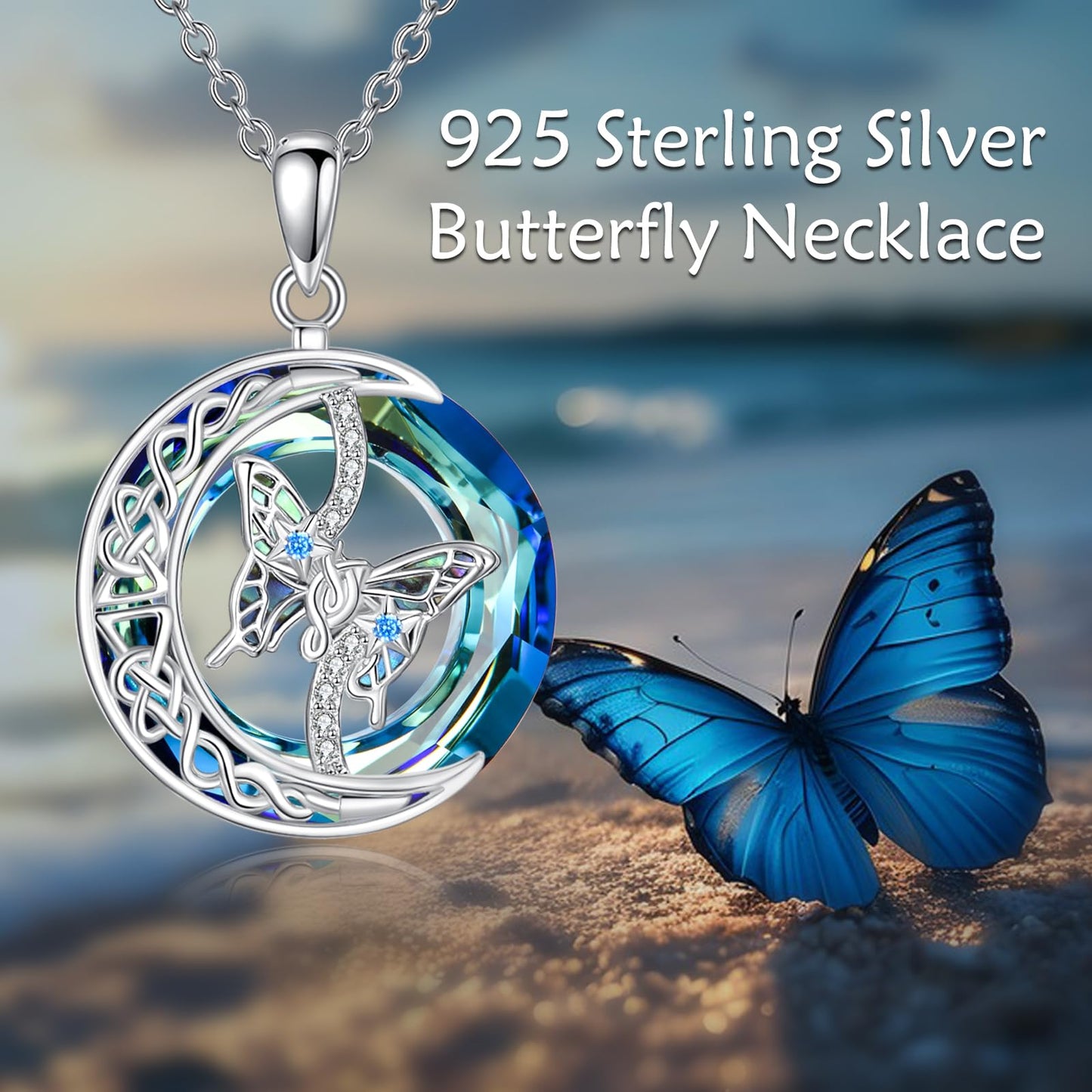 MONGAS Butterfly Necklace Sterling Silver Butterfly Pendant Necklace Jewelry Gifts for Women
