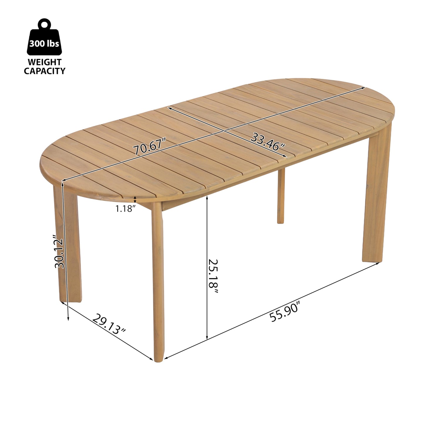 Merax Patio Outdoor Acacia Wood Oval Outdoor Dining Table with Sturdy Legs for Backyard, Lawn, Balcony, Light Teak