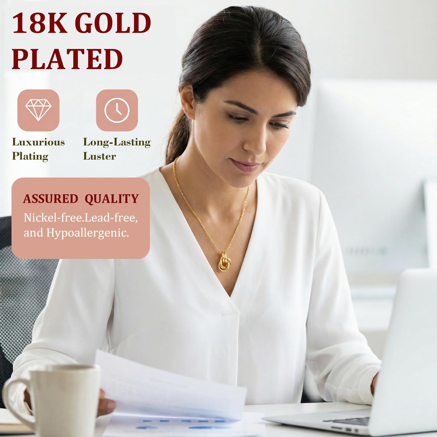 KKANDPP Pendant Necklace for Women, 18K Gold Plated Dainty Chain Knot Choker Necklace, Simple Gold Knot Necklaces Trendy Jewelry Gifts for Women