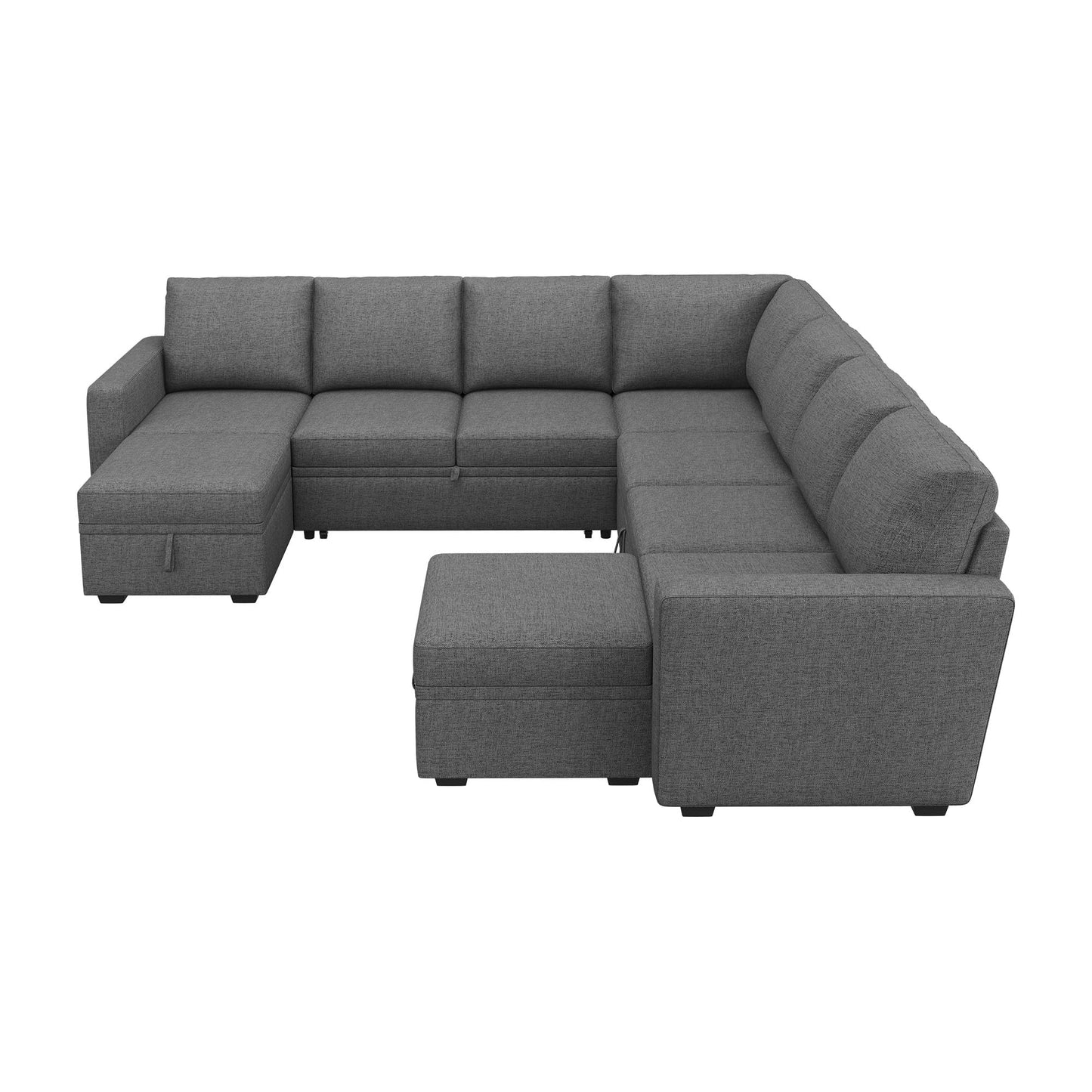 HONBAY Modular Sectional Sleeper Sofa with Pull Out Couch, Oversized U Shaped Sleeper Pull Out Bed with Storage Sectional Couches for Living Room - Dark Grey