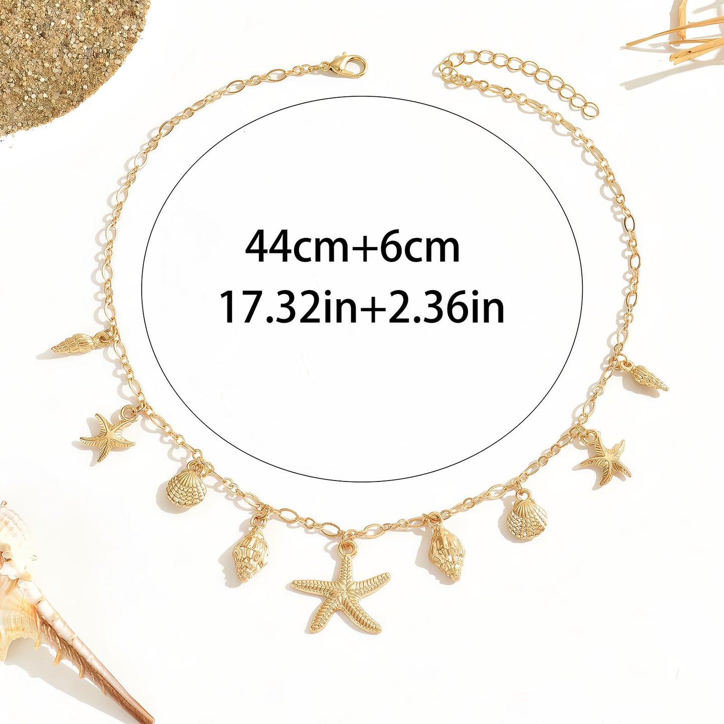 Shell Starfish Necklace for Women, 14k Gold Plated Boho Layered Beaded Charm Pendant Necklace, Dainty Adjustable Pearl Conch Summer Beach Vacation Jewelry Gifts(Starfish Charm)