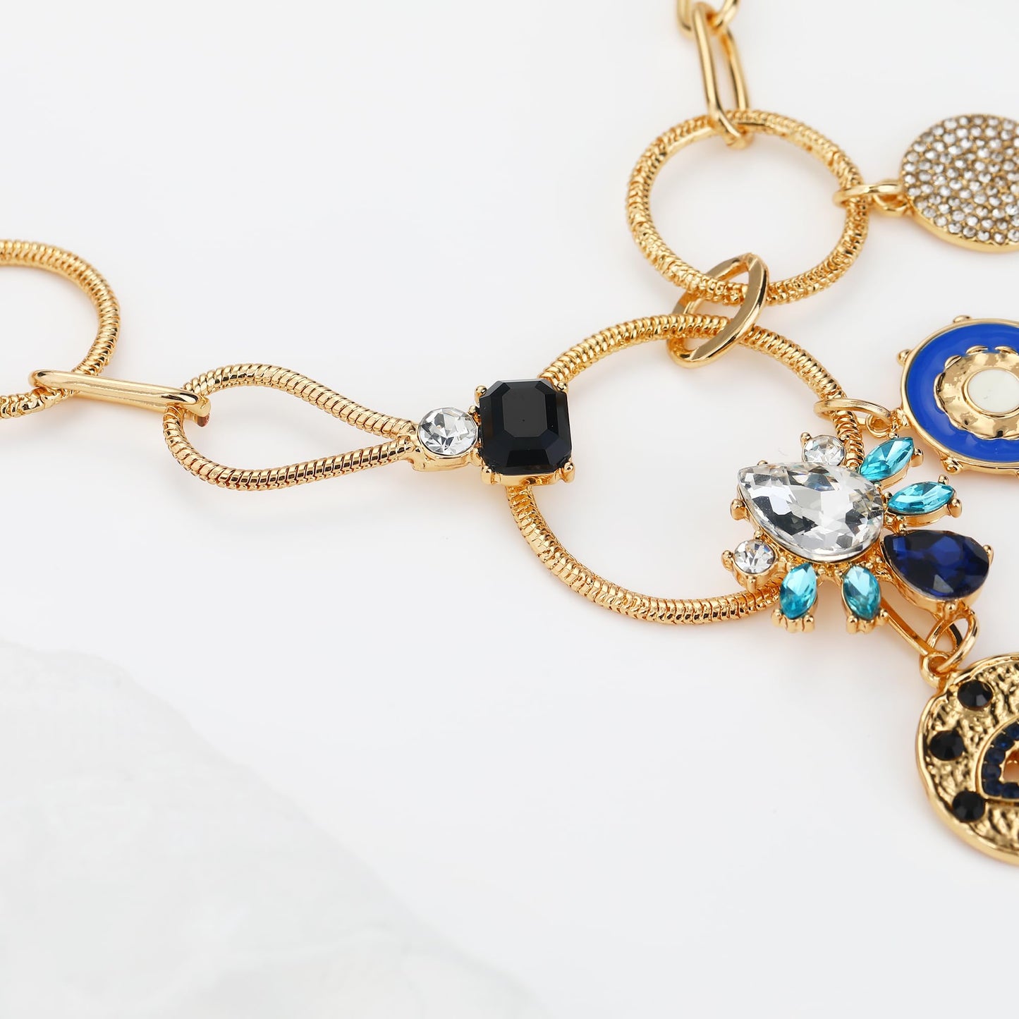 BONJOULRY Charm Necklace for Women Gold Evil Eye Sun Coin Lucky Chunky Charm Pendant Necklace Vintage Paperclip Chain Necklace Jewelry Flower Third Eye