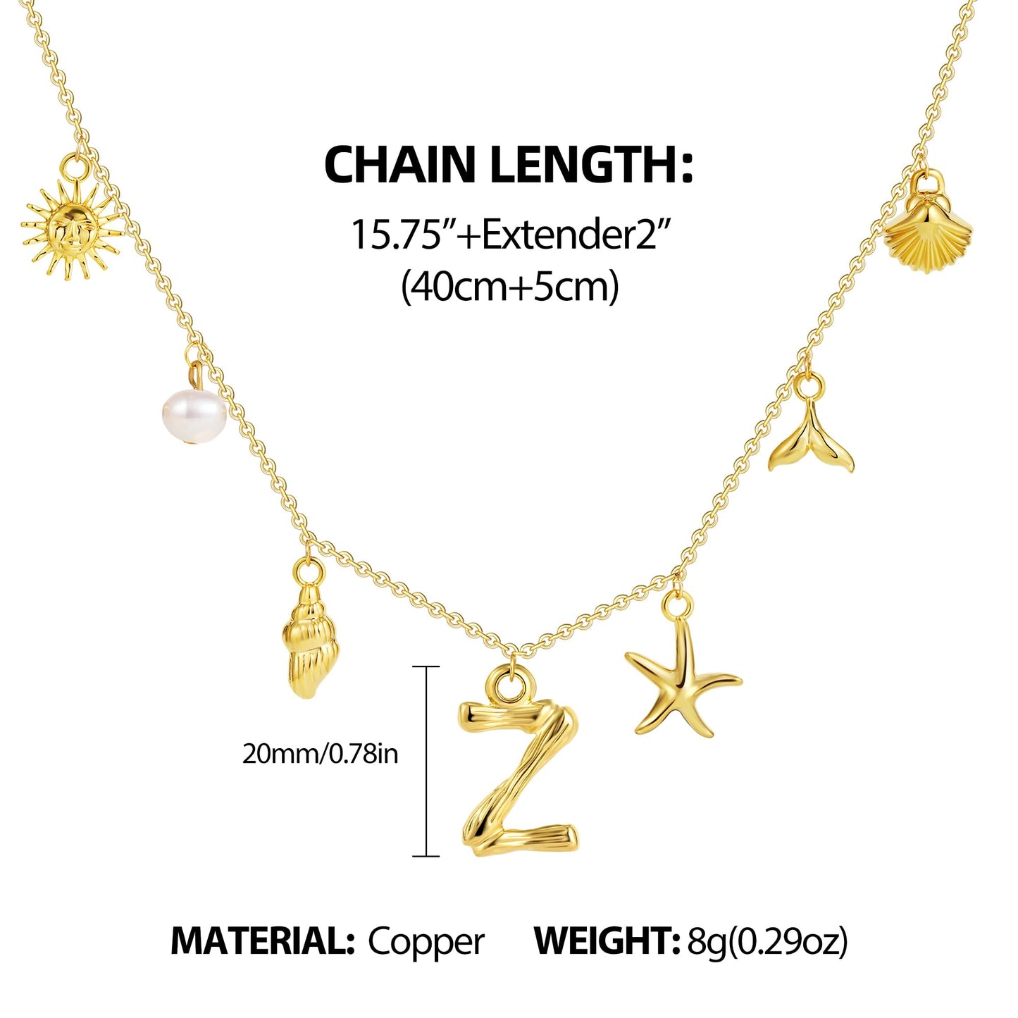 SLOONG Initial Charm Necklace 14K Gold Plated Letter Neckalce Freshwater Pearl Necklace Choker Boho Summer Seashell Beach Starfish Surfer Jewelry Gifts for Women Z