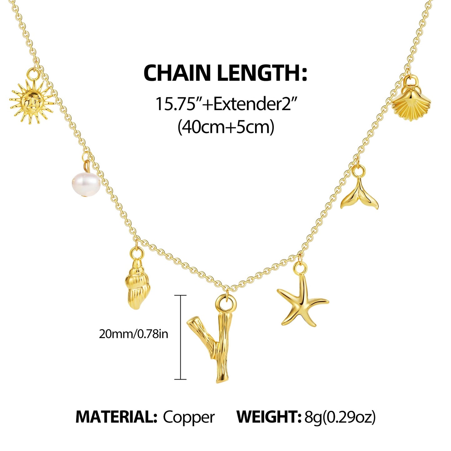 SLOONG Initial Charm Necklace 14K Gold Plated Letter Neckalce Freshwater Pearl Necklace Choker Boho Summer Seashell Beach Starfish Surfer Jewelry Gifts for Women Y