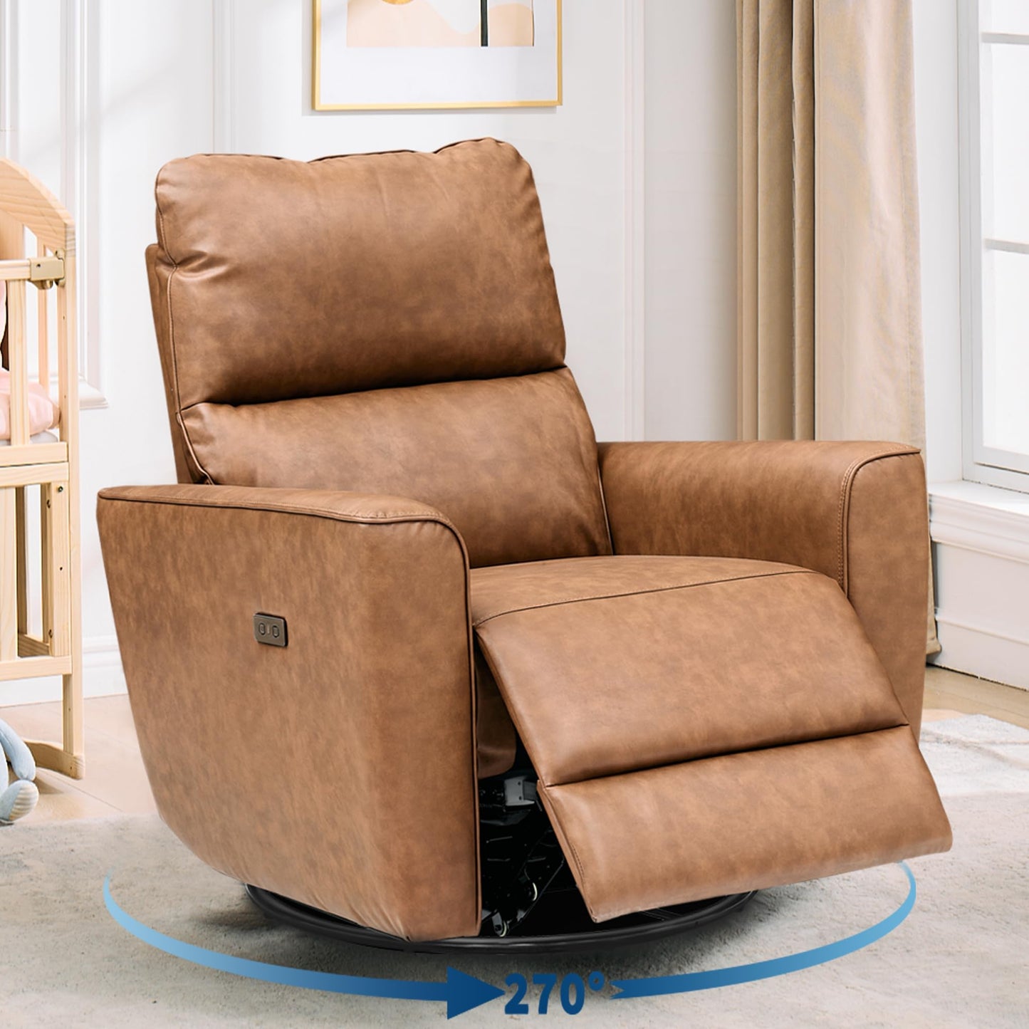 IDEALHOUSE Swivel Rocking Nursery Recliner Chair Rocker Recliner Glider Deep Seat PU Leather Sofa Chair with high Backrest for Nursery, Living Room, Bedroom & Home Movie Theater (Camel)