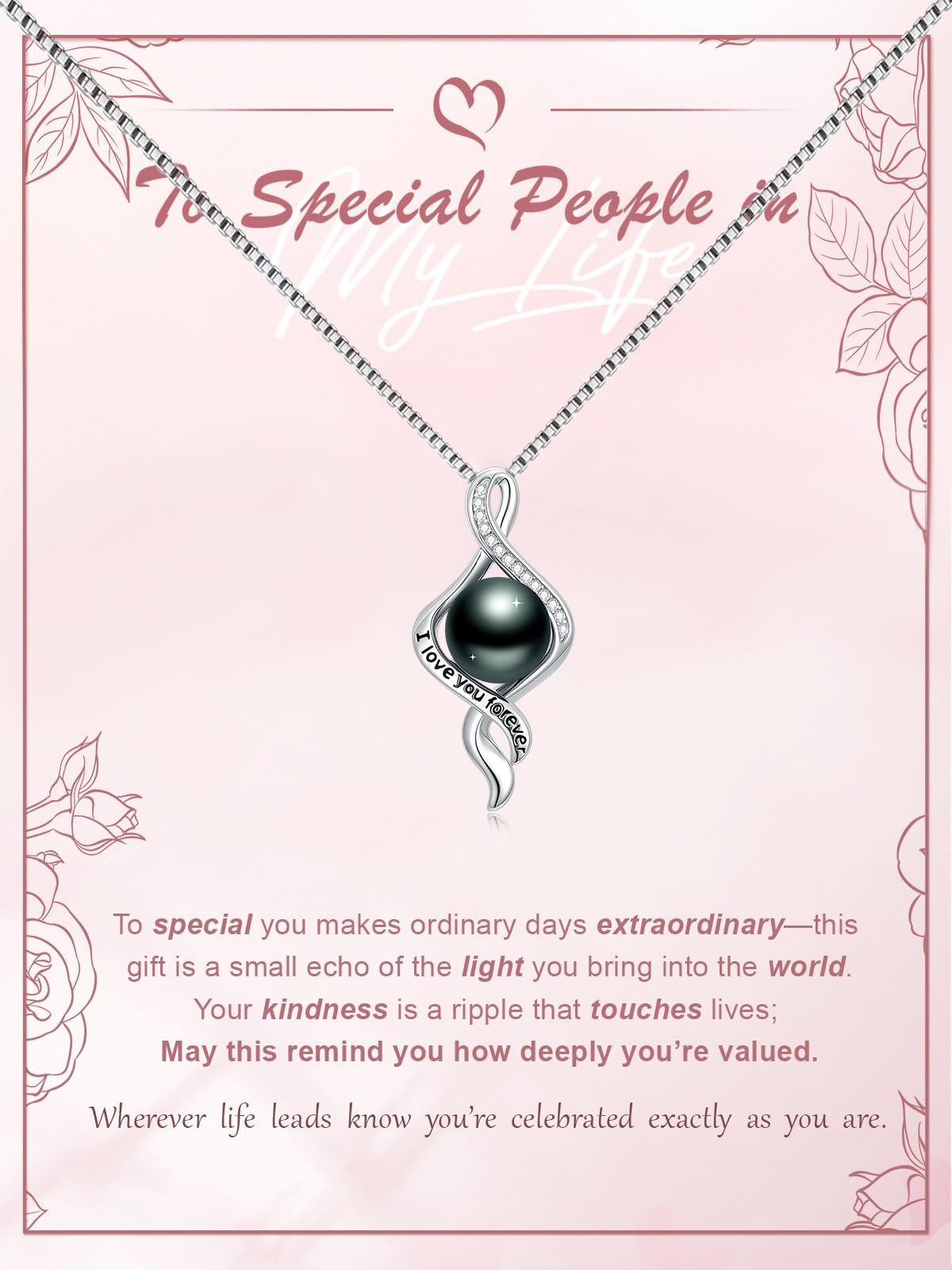KANNSOAR Tahitian Black Pearl Necklace, 18K Gold Plated, I Love You Forever Pendant 9MM Pearl Jewelry Anniversary Wedding Valentines Day Christmas Mothers Day Gift for Women