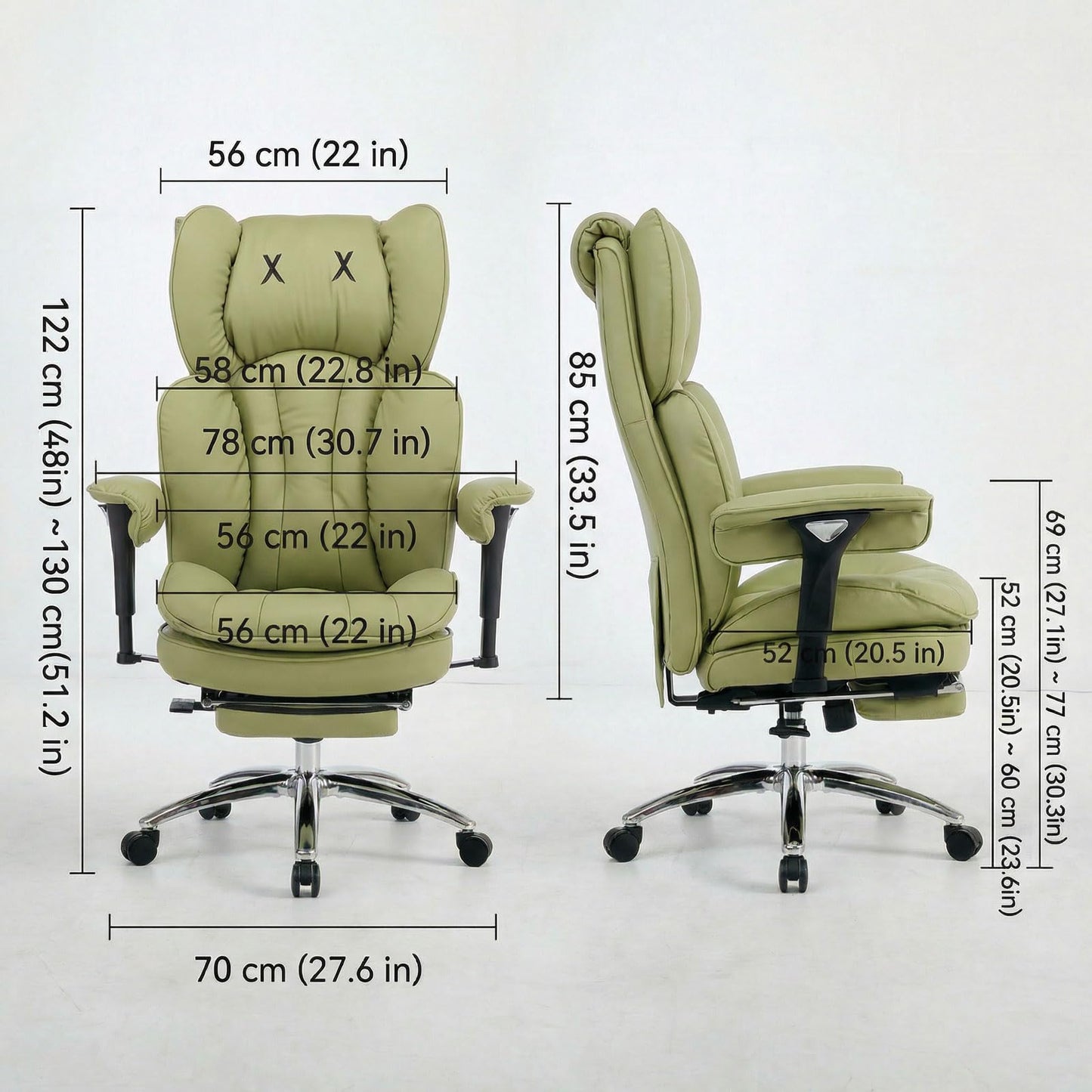 Efomao Big & Tall Executive Office Chair with Footrest - 400lbs Heavy Duty High Back PU Leather Desk Chair, Modern Ergonomic Reclining Computer Chair, Green