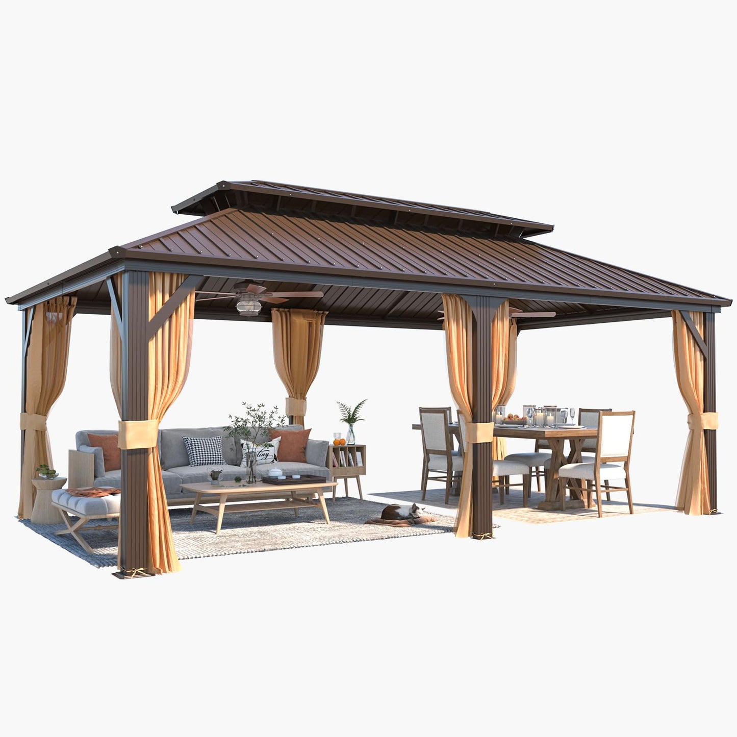 YOLENY 12' X 20' Hardtop Gazebo, Galvanized Steel Ventilation Double Roof Aluminum Frame, Curtains and Netting Included, Outdoor Gazebo for Garden, Patio, Lawns, Parties