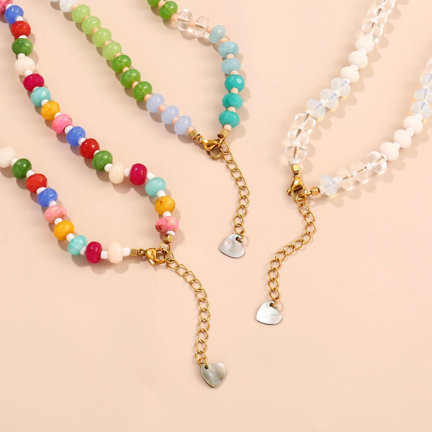 Gemstone Beaded Necklace for Women Colorful Natural Stone Freshwater Pearl Surfer Beach Rainbow Necklace Jewelry Gift (Blue)