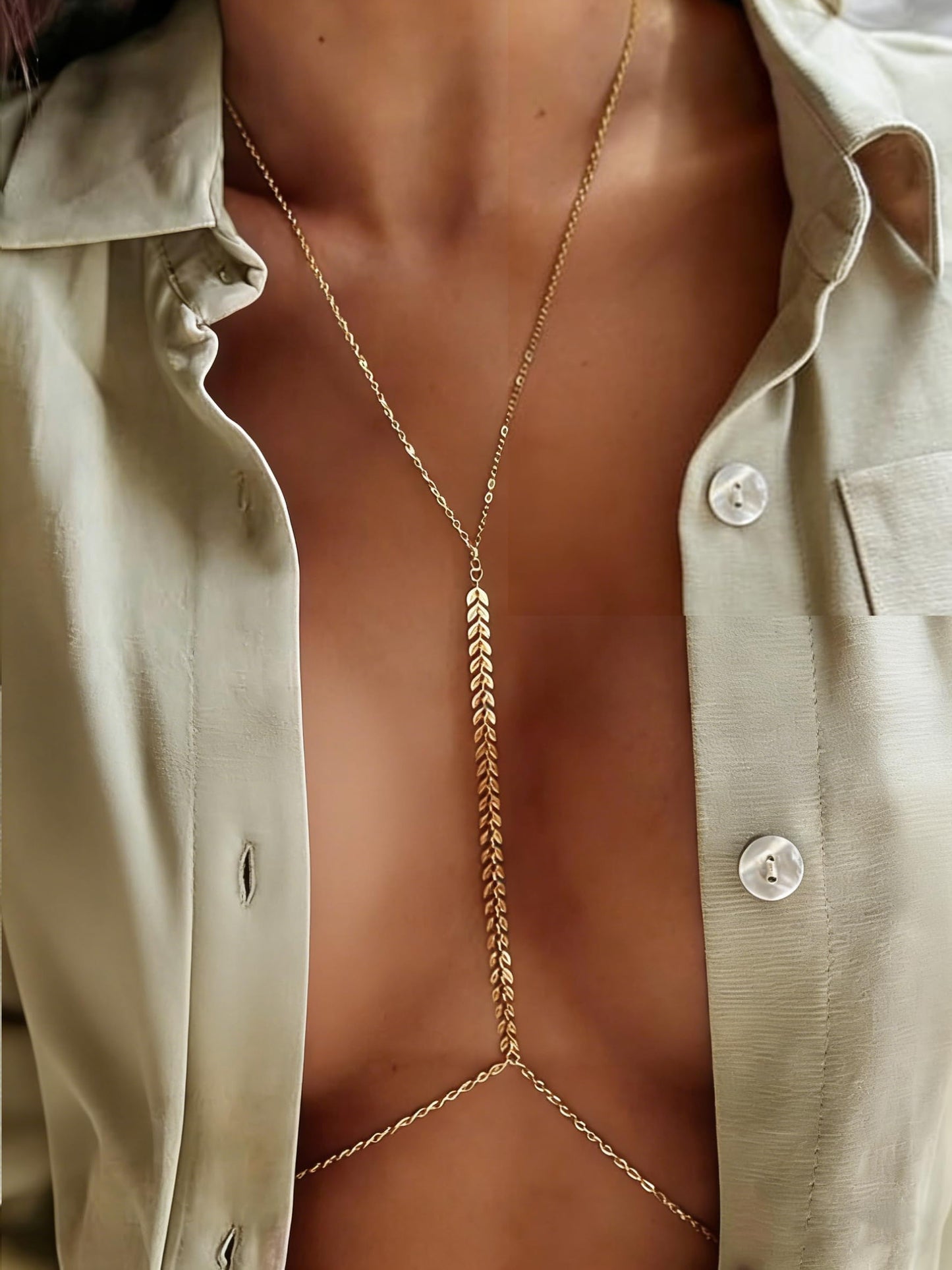 MODRSA Gold Body Chain Jewelry for Women Body Jewelry for Women Sexy Dainty Waist Chain Bra Chains Lingerie Summer Bikini Gold Chest Chains Bodychain Trendy Simple