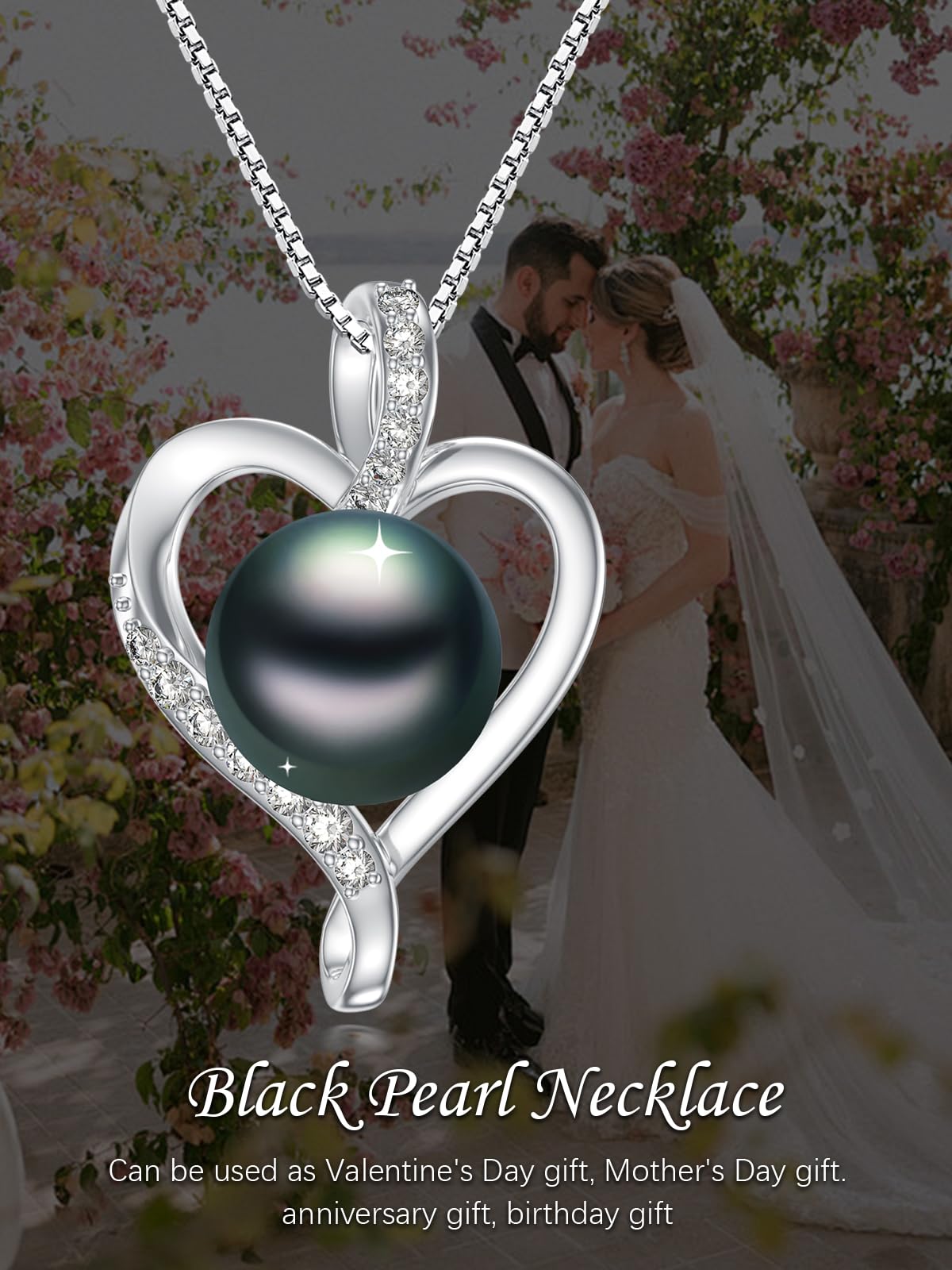 KANNSOAR 9MM Tahitian Black Pearl Heart Pendant Necklace Pearl Jewelry-Wedding Birthday Anniversary Valentines Day Christmas Mothers Day Gifts for Women Wife Mom Girlfriend Her