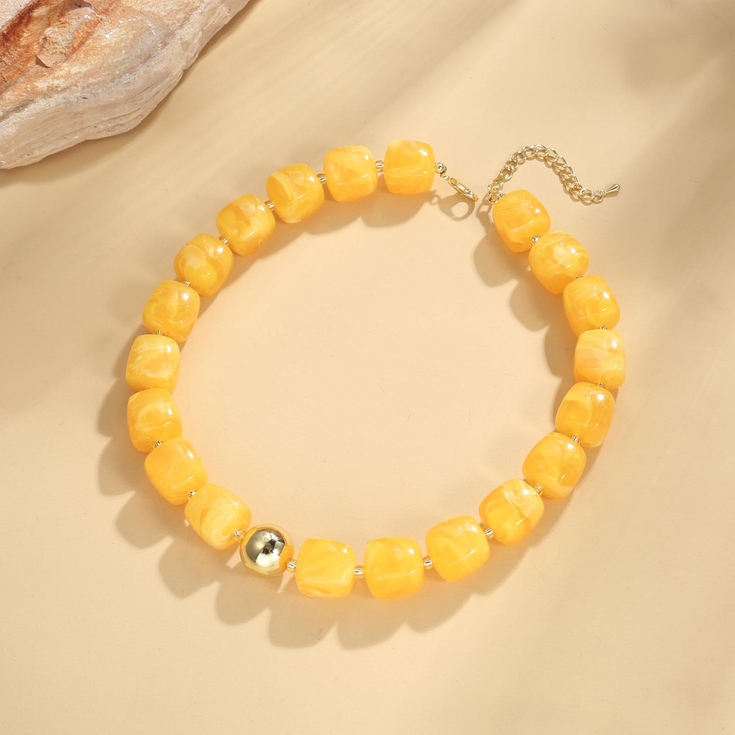BREPINE Bright Yellow Chunky Necklaces for Women Multicolored Large Square Resin Beads Necklace Trendy Bold Statement Beaded Summer Candy jelly Vacation Choker