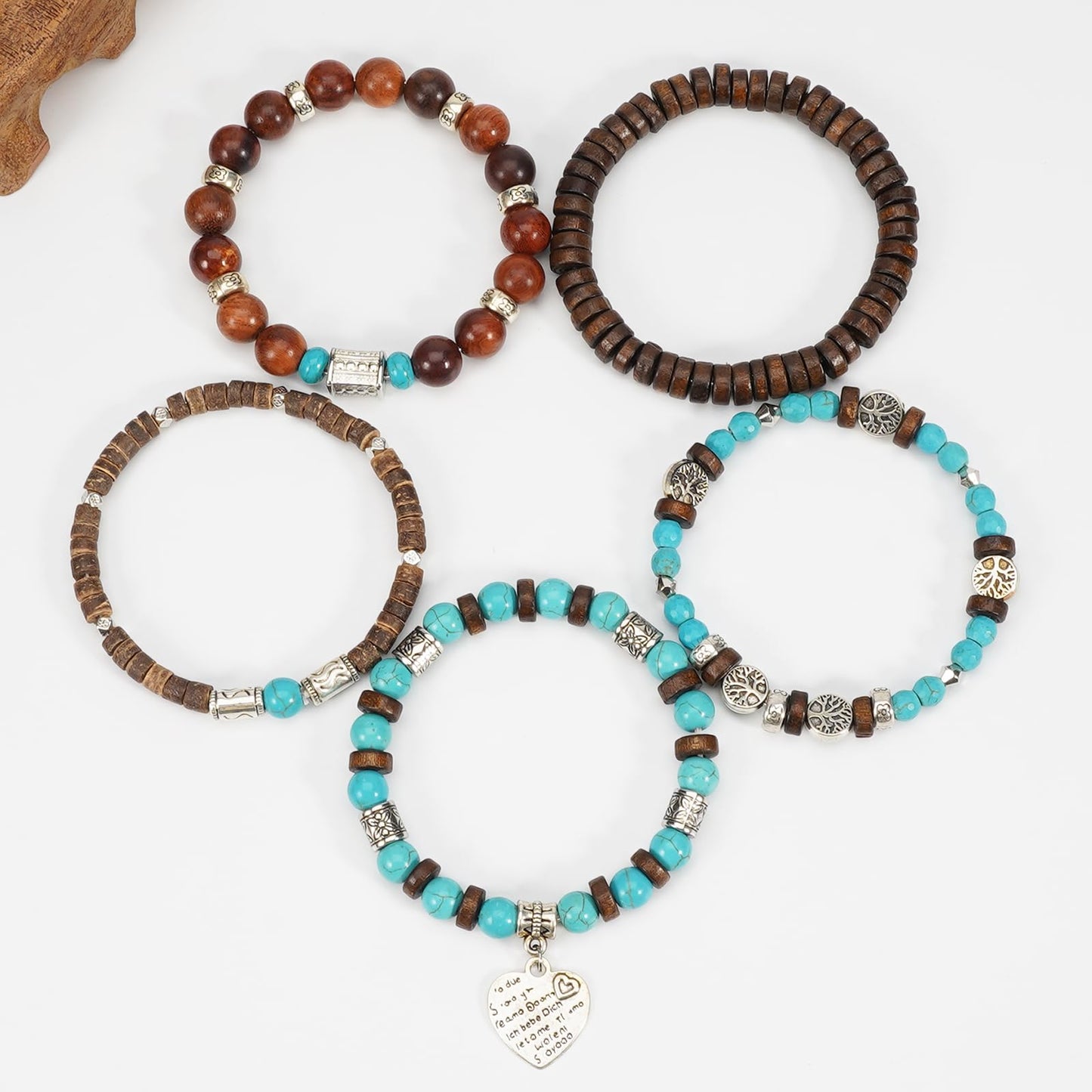 Briutn Vintage Wood Beaded Stretch Bracelets Bohemian Retro Stackable Elastic Bracelet for Women Men Summer Beach Holiday Jewelry
