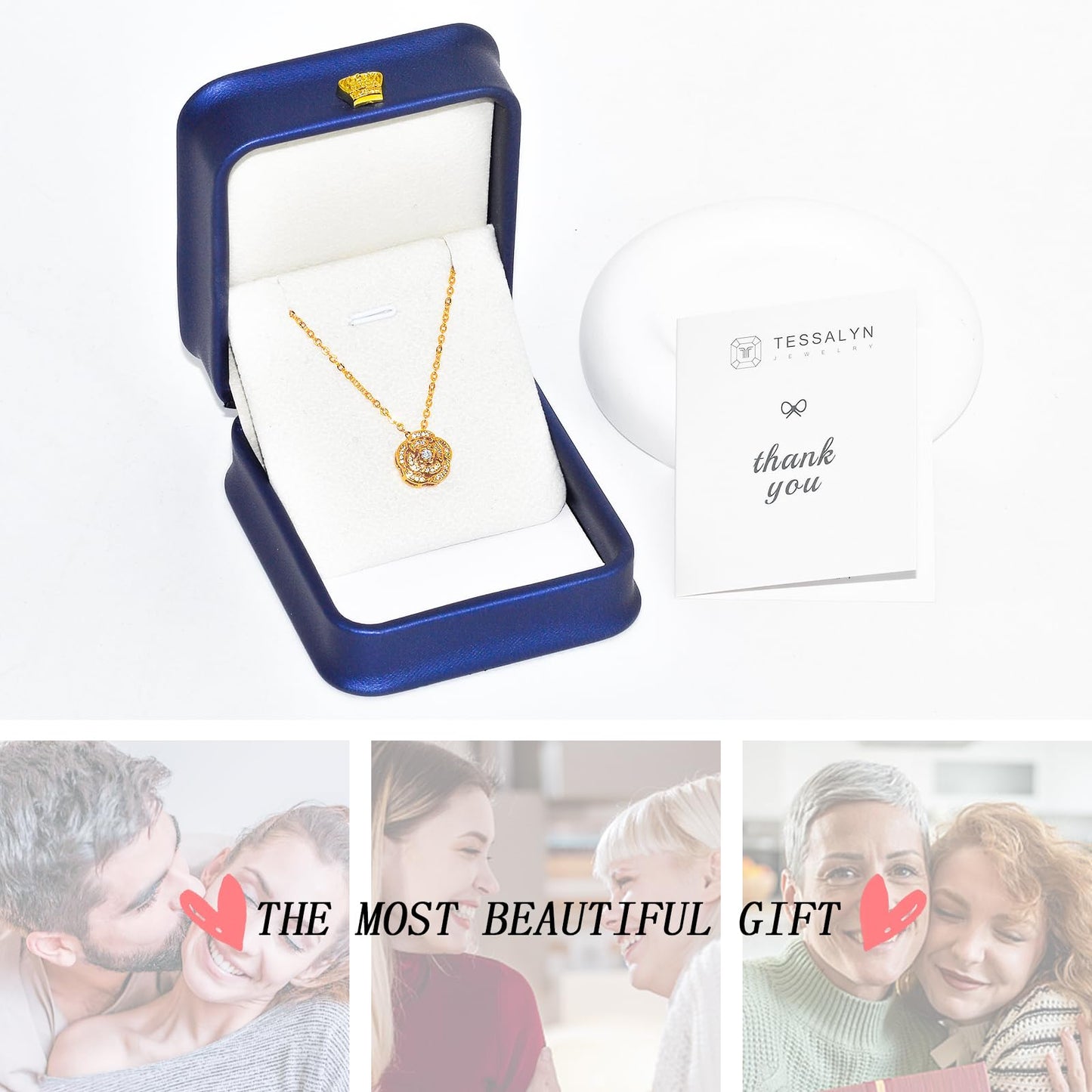 Tessalyn 18K Gold Plated Zircon Necklace for Women Gold-Tone Copper Base Pave CZ Diamond-Cut Pendant Gift Box Included